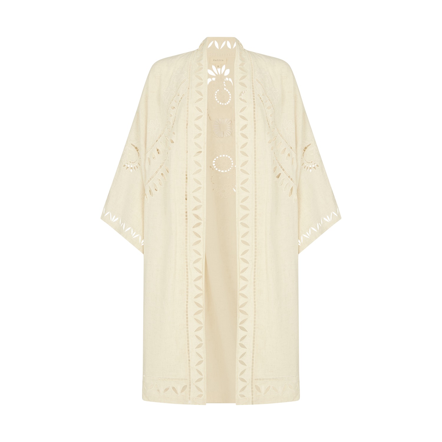 Raffya Women's Neutrals / White Lupe Edge To Edge Embroidered Kimono In Cream In White