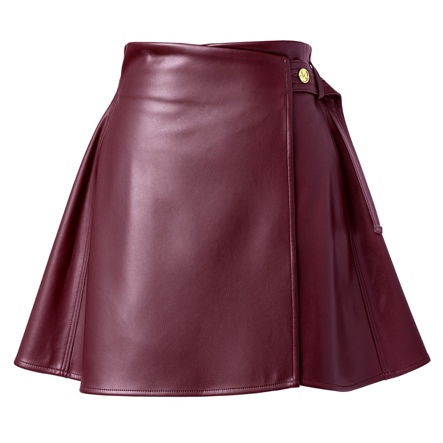 Kargede Women's Red / Purple Burgundy Red Vegan Leather Wrap Skirt - Mini Length With Belt In Brown
