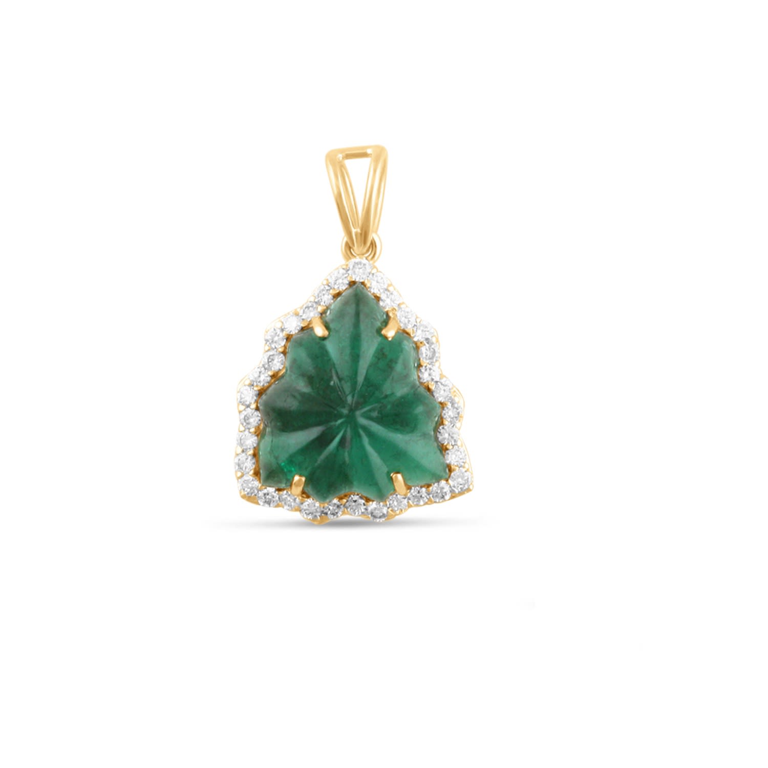 Women’s Green Emerald Carving And Diamond Gold Pendant Tresor Collection