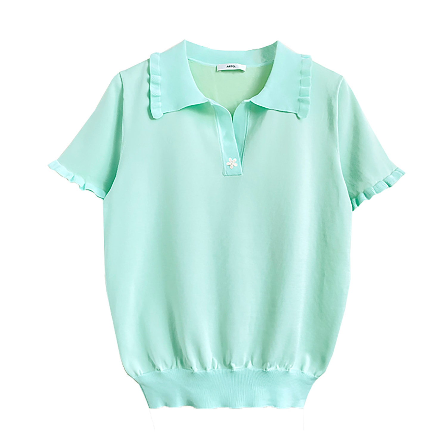 Arto. Women's Summer Knit Cotton Light Polo Top-mint Green