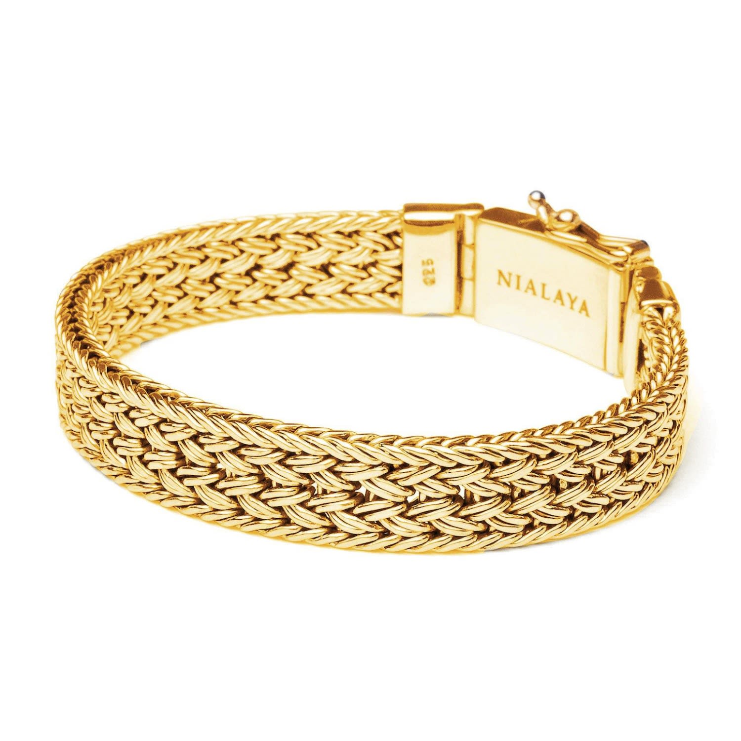 Nialaya Men's Gold Braided Chain Bracelet