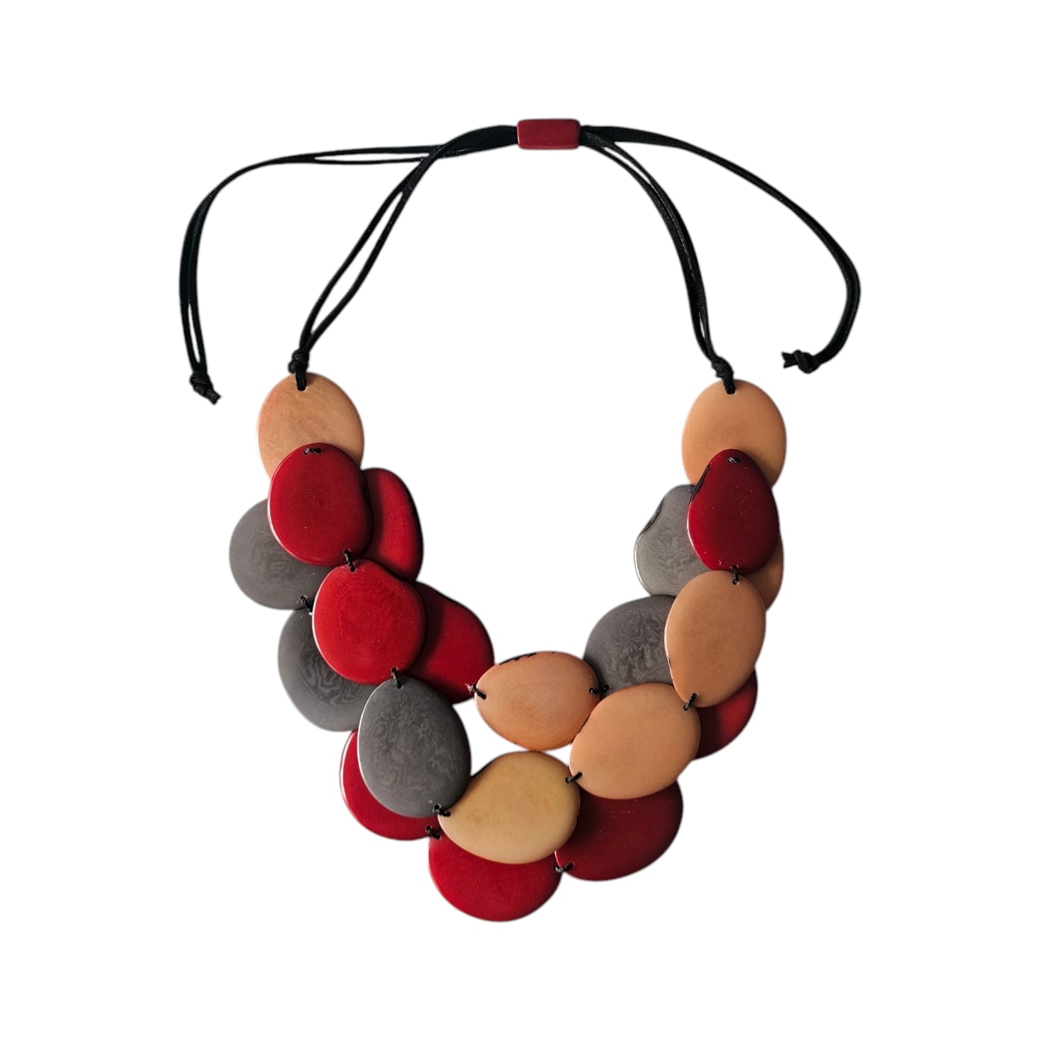 Shamuk Women's Red / Grey Tagua Necklace Salmon Red And Grey