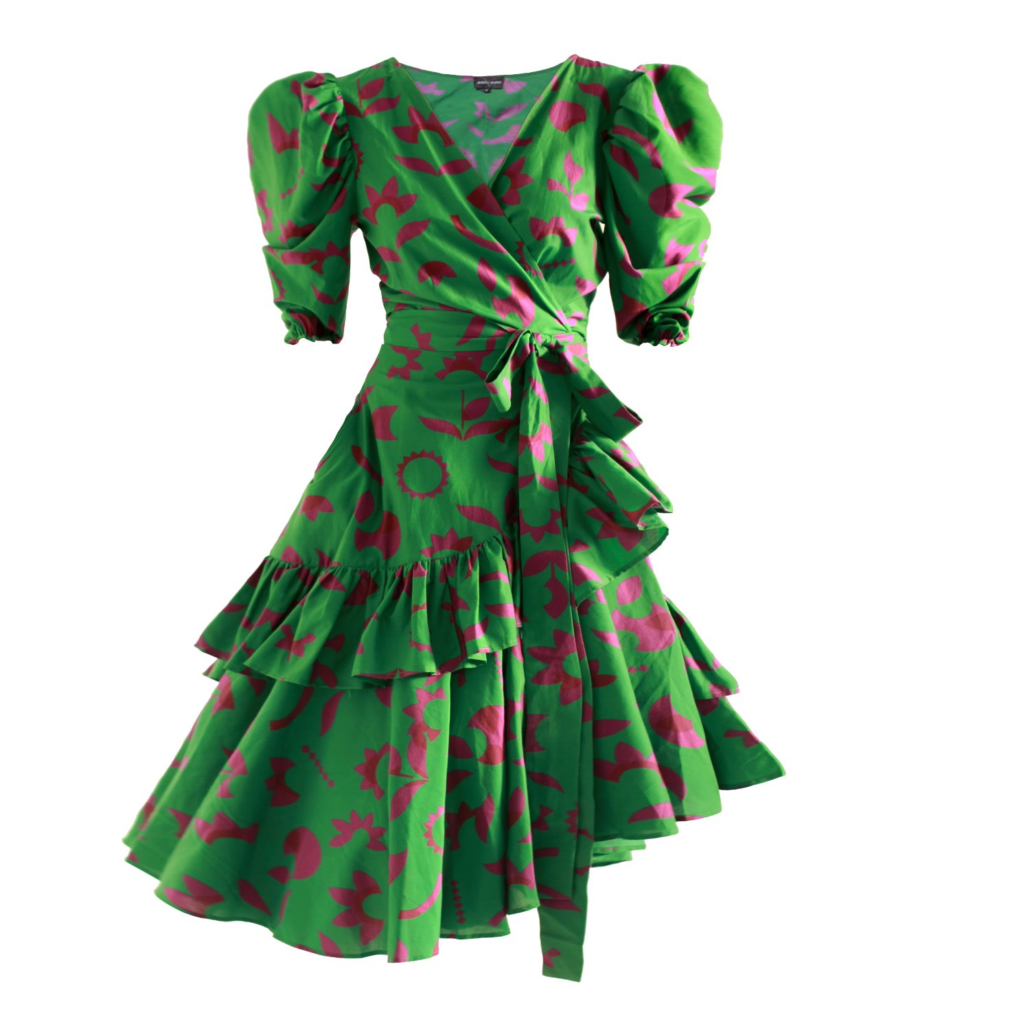 Women’s Green Garden Cotton Silk Wrap Midi Dress Xxs Jessie Zhao New York