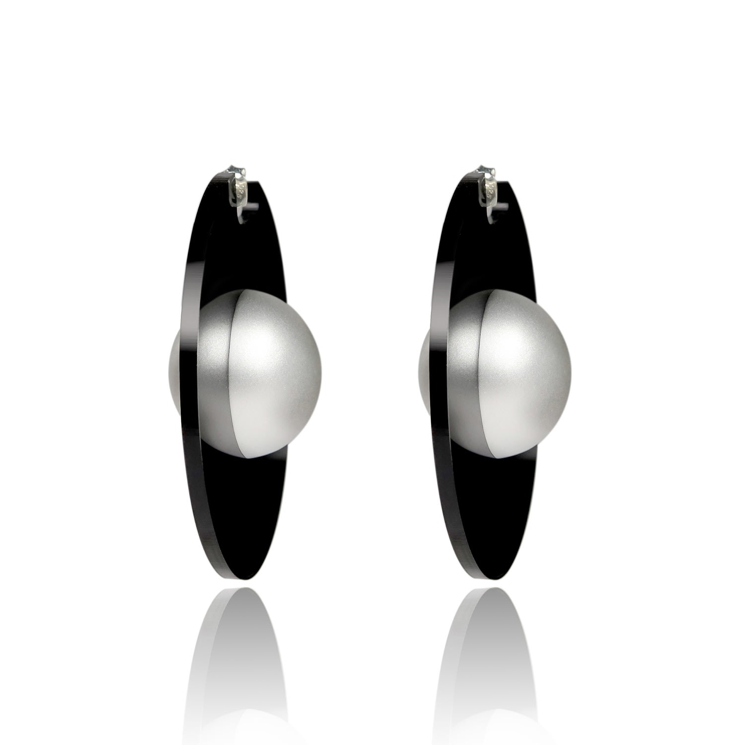 Women’s Black / Silver Saturnus Earrings In Matte Silver 925 Sterling Charlott Vasberg