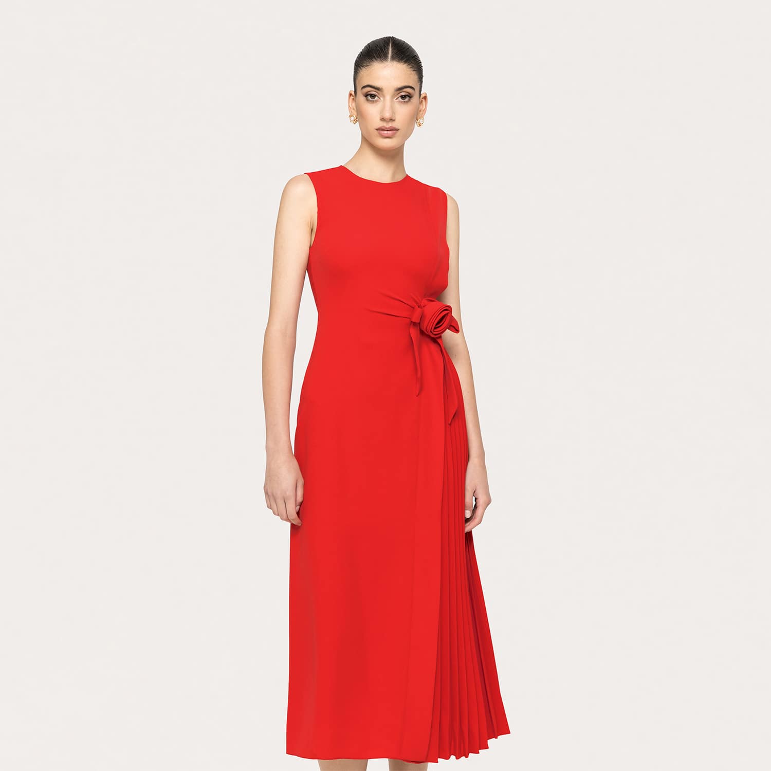 red flower applique dress GENEVIEVE Red Flower Applique Corset Waist Formal Dress Red / 8 USA