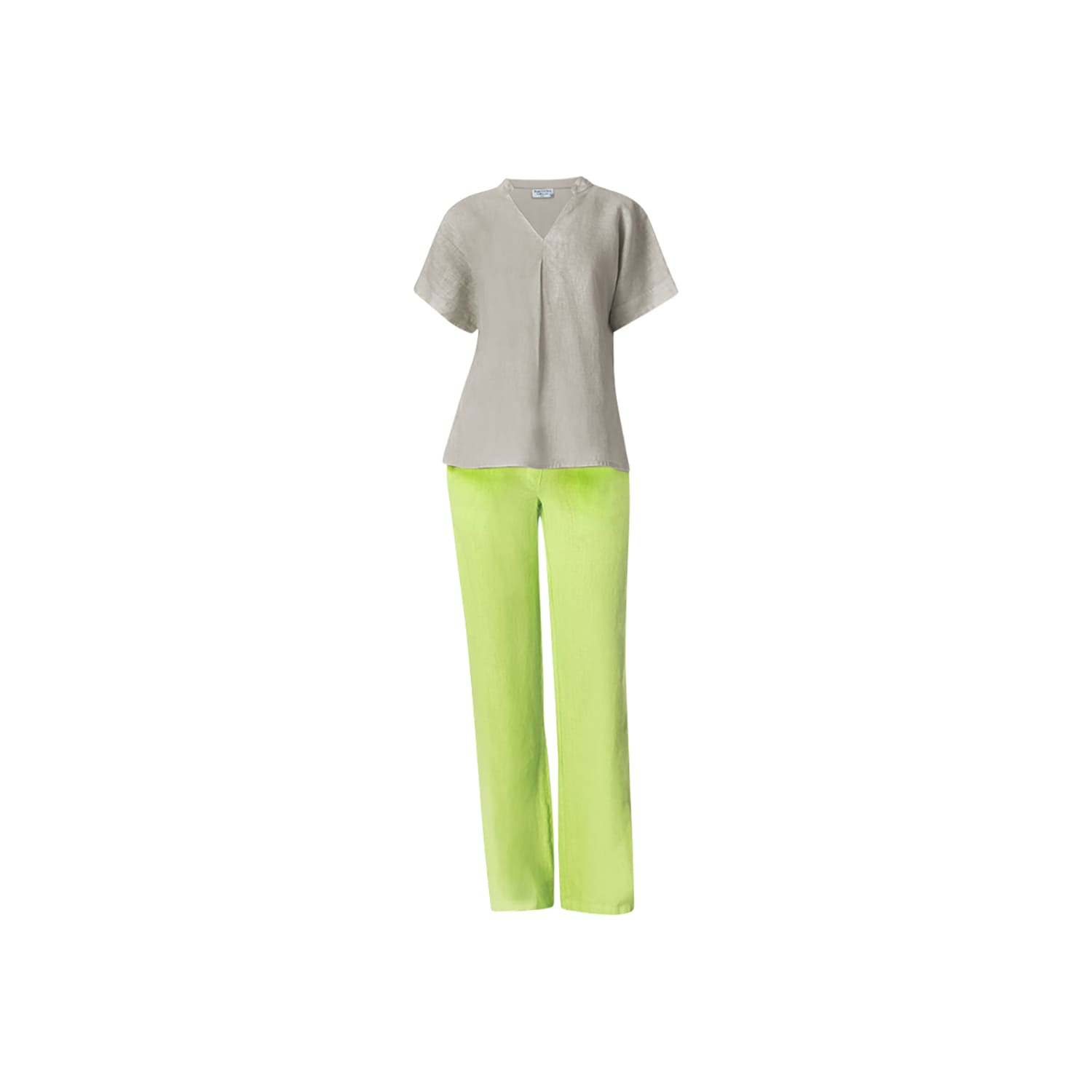 Haris Cotton Women's Green Short Sleeved Linen Shirt With Front Pleat And V Neck Sage In Green