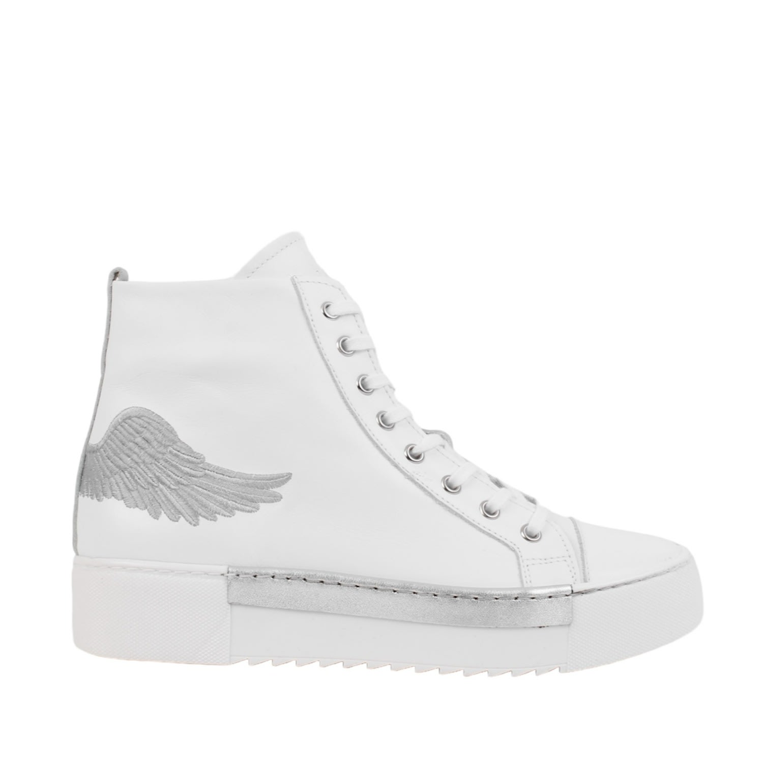 Marte Women's White / Silver Angel's High - Side Zip Hi-top In White With Silver Trim In White/silver
