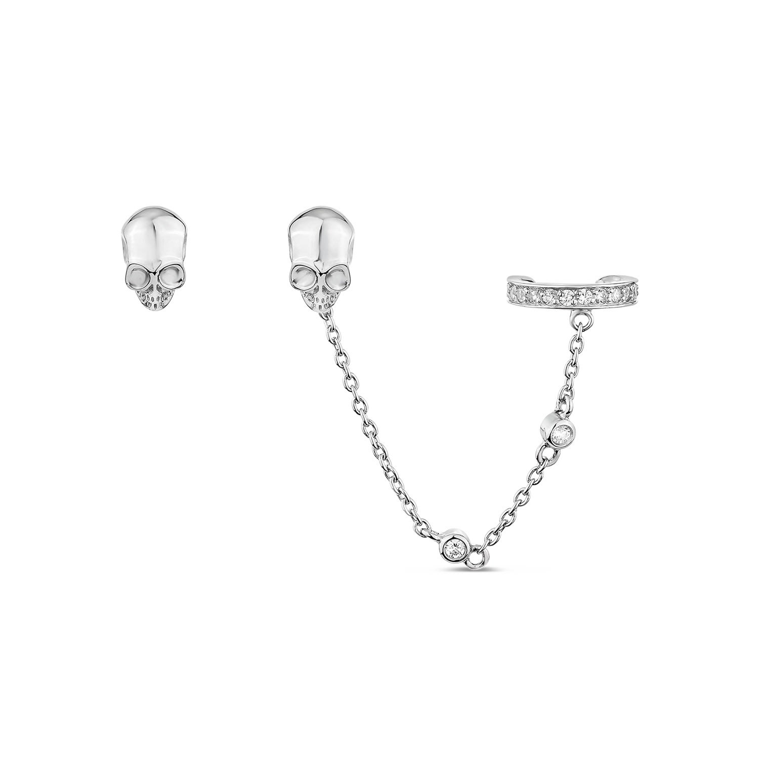 Sally Skoufis Women's White / Silver Peace Stud Ear Cuff Set With Man Made Cz Diamond Stimulant In Sterling Silver In Multi