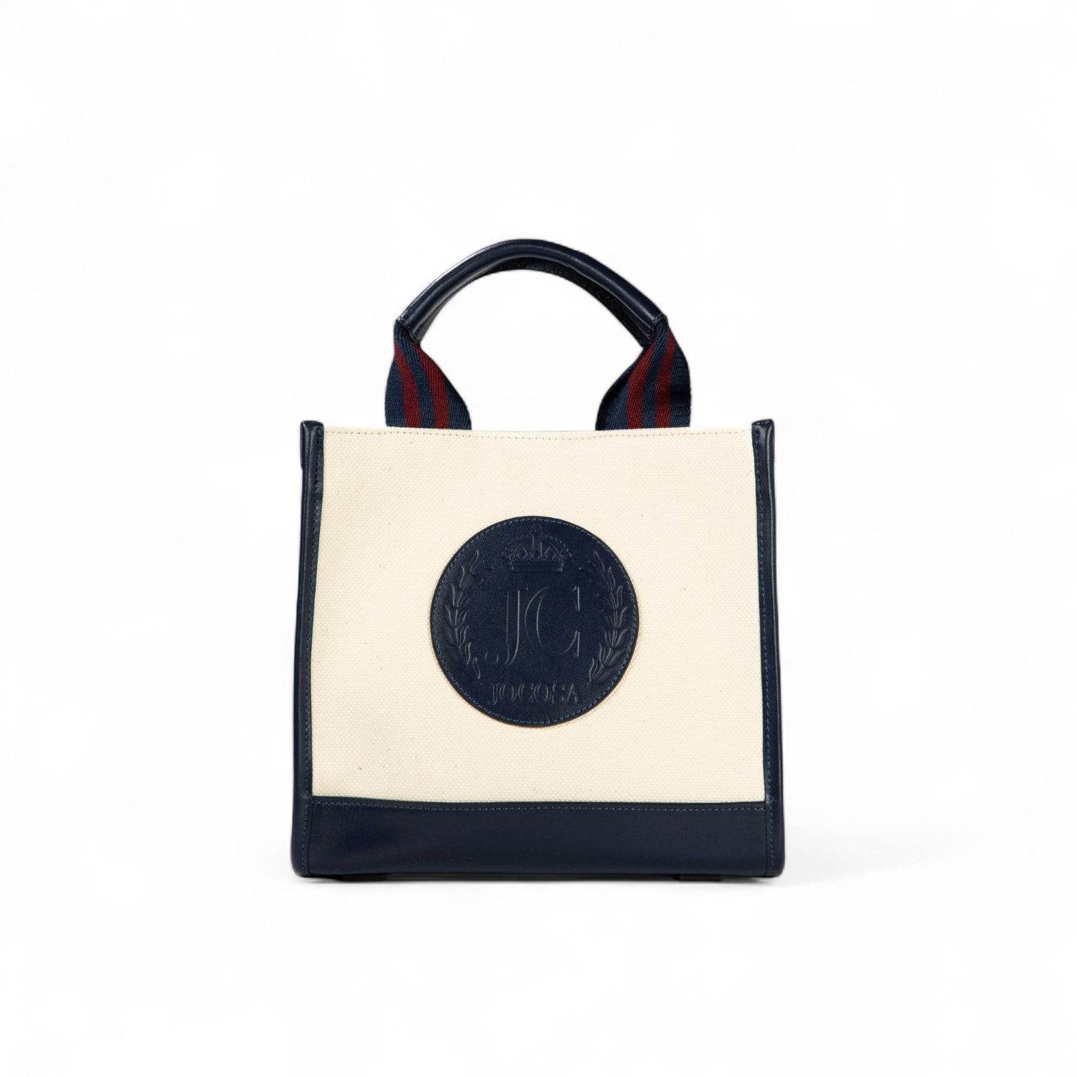 Jocosa Women's White / Red Mini Tote Bag - Ivory & Navy With Navy - Bordeaux Strap