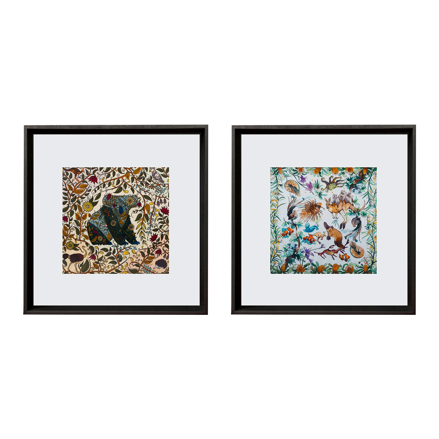 Un Poco Australian Nature Framed Silk Scarves In Multi