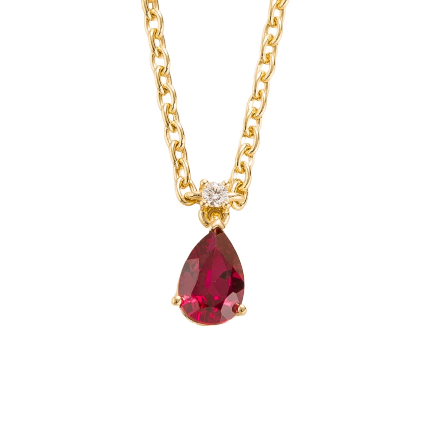 Women’s White / Red / Gold Ori Small Gold Pendant Necklace In Ruby & Diamond Juvetti