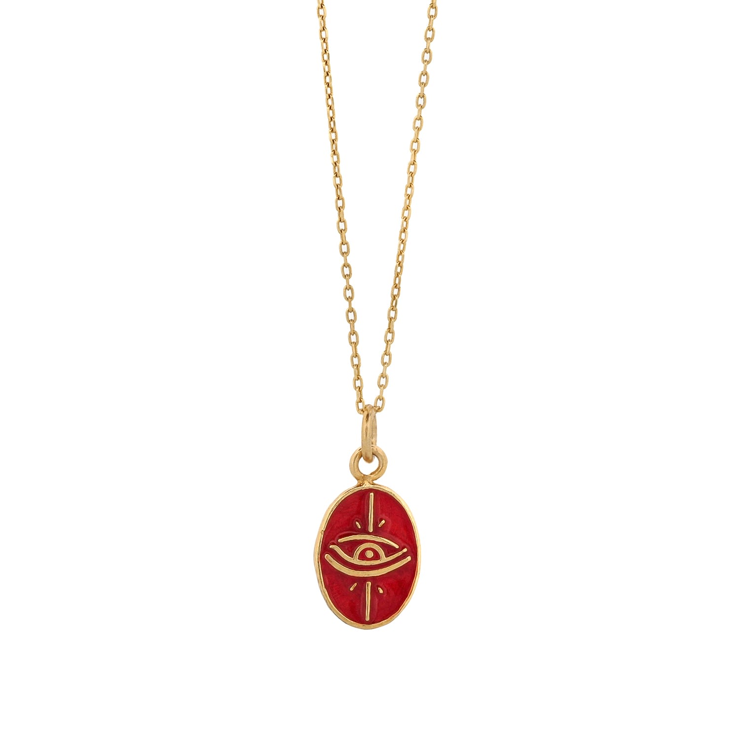 Ebru Jewelry Women's Gold / Red Red Enamel Evil Eye Minimalist Gold Protective Necklace - Red