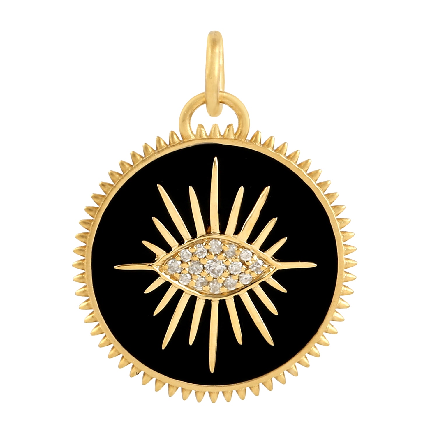 Women’s Gold / Black / White Natural Pave Diamond Enamel Evil Eye Charm Pendant In 14K Yellow Gold Artisan