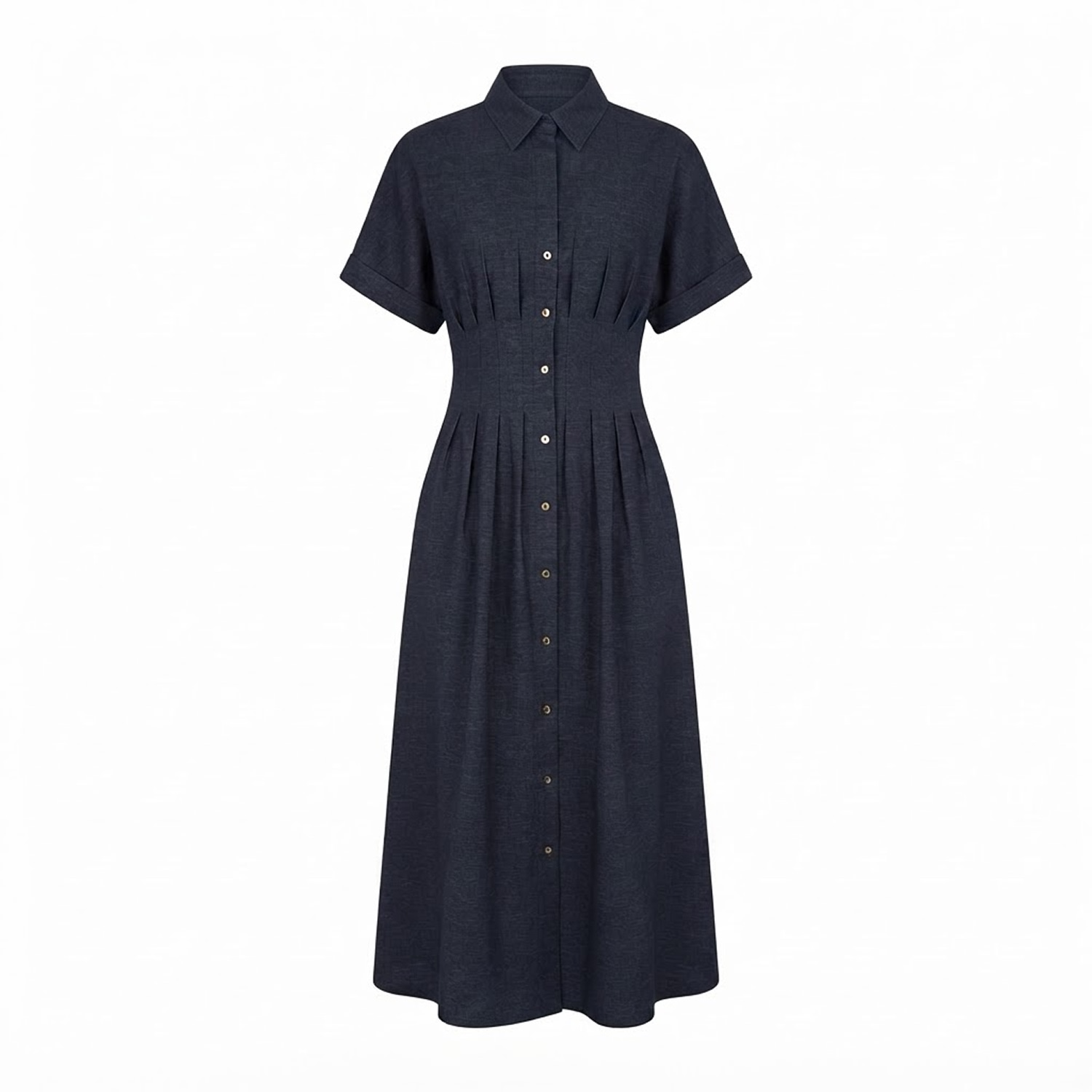 Women's Blue Yumi Navy Stretch Midi Shirt Dress | Xs
