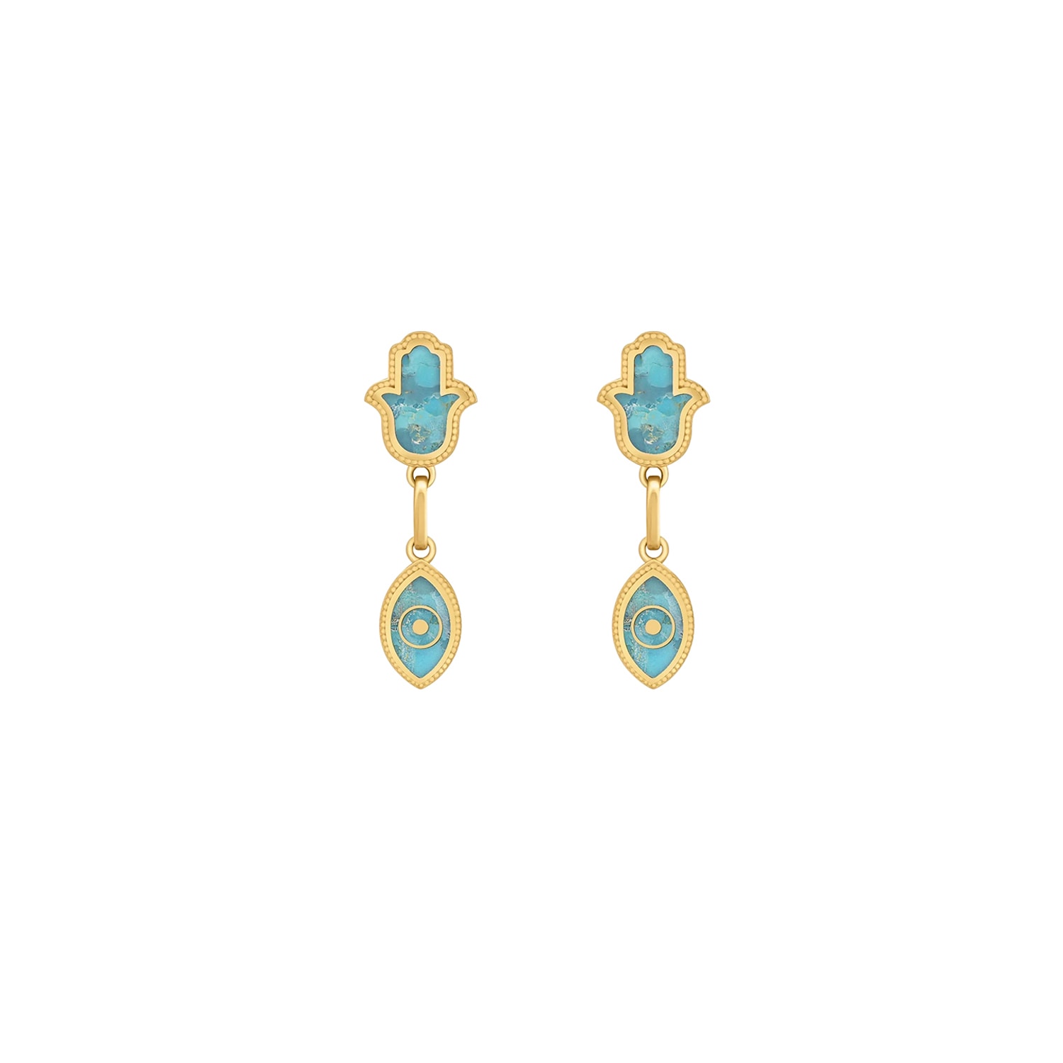 Karma And Luck Women's Blue / Green Peaceful Mindset Turquoise Evil Eye & Hamsa Gold Earrings