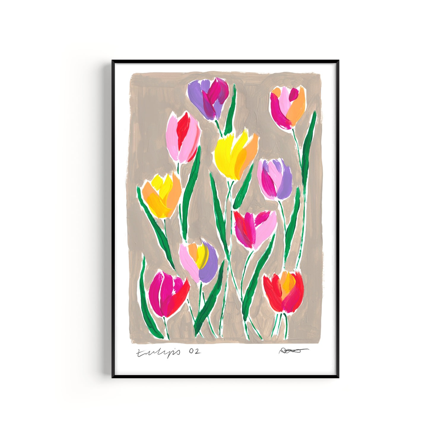Natalie Cass Art Neutrals Tulips Hand Painted Art Print - A2