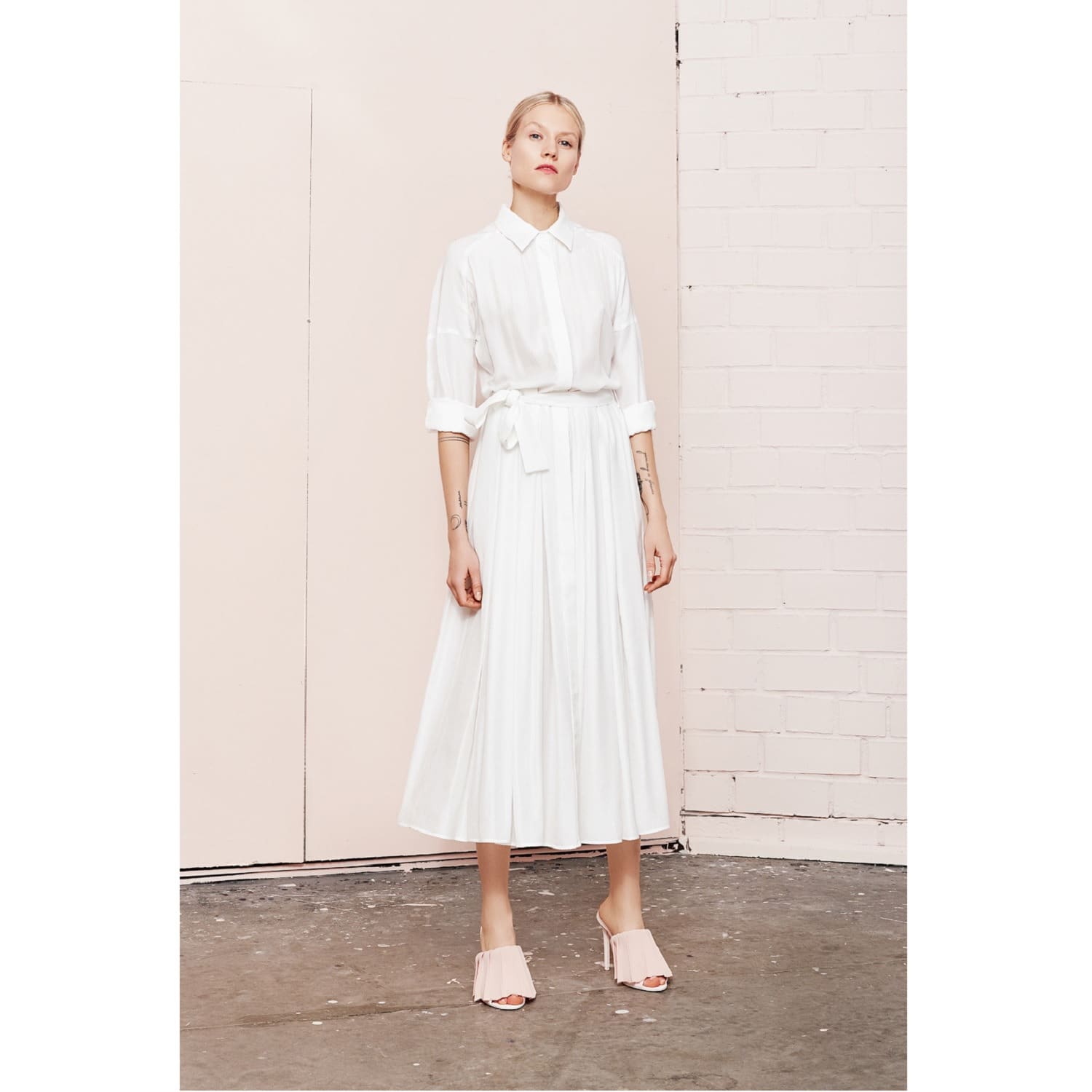midi shirt dress white