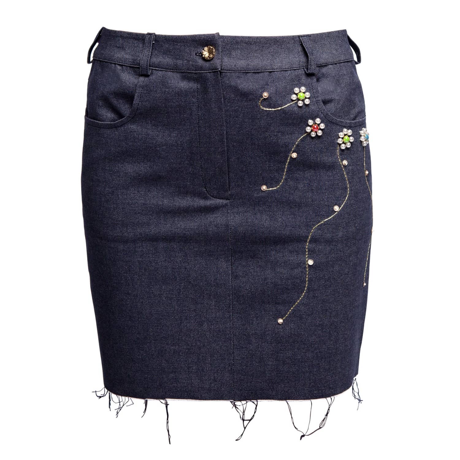 embellished denim skirt