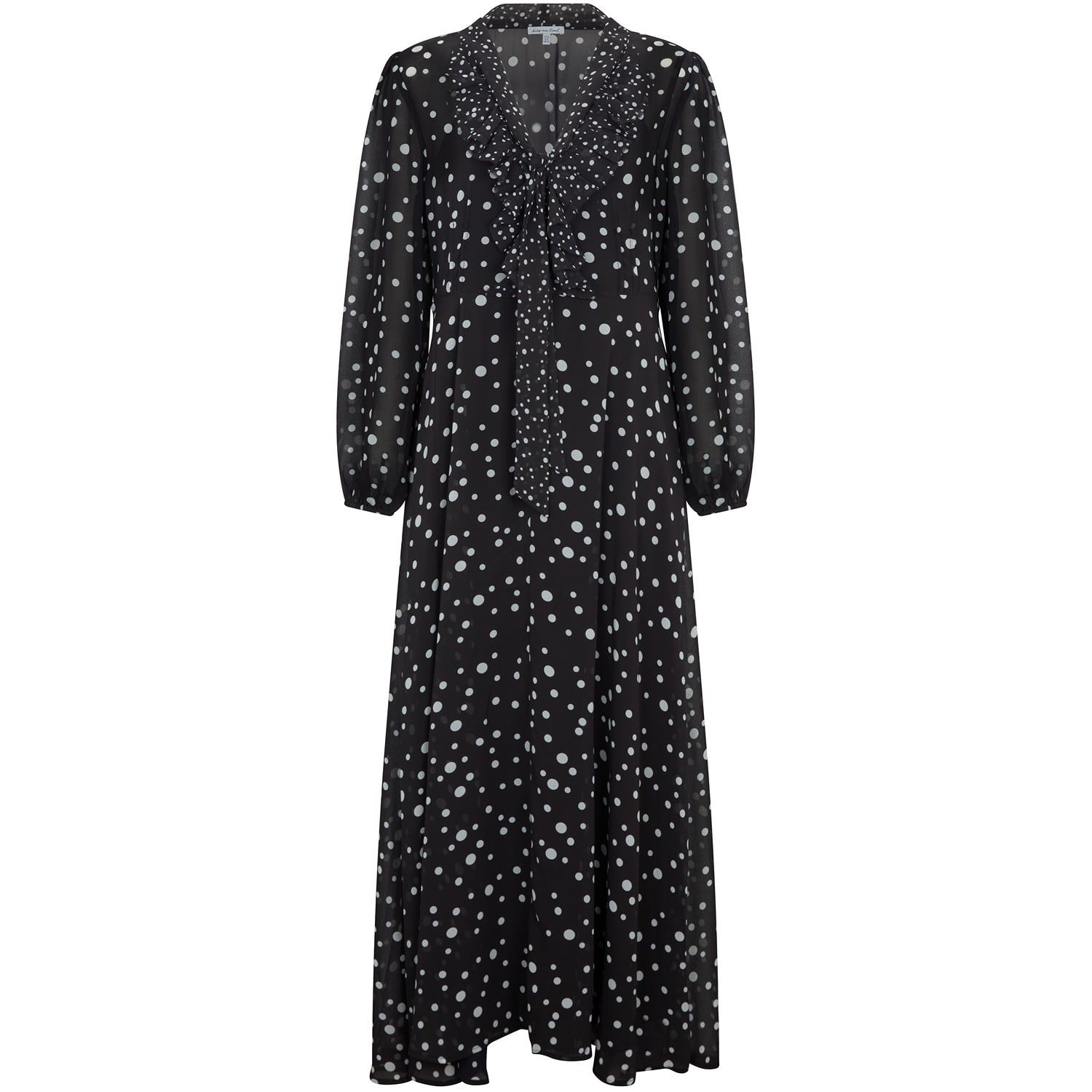 Women's Margot Ruffle Neck Spot Print Maxi Dress In Black | Large | Lily and Lionel