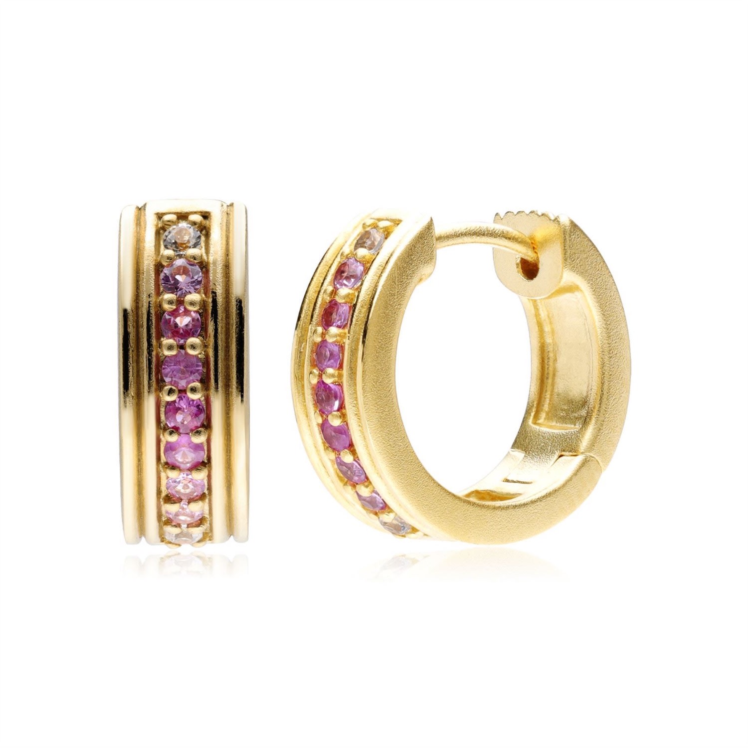 Women’s Gold Caruso Pink Sapphire Gradient Huggie Hoop Earrings Gemondo