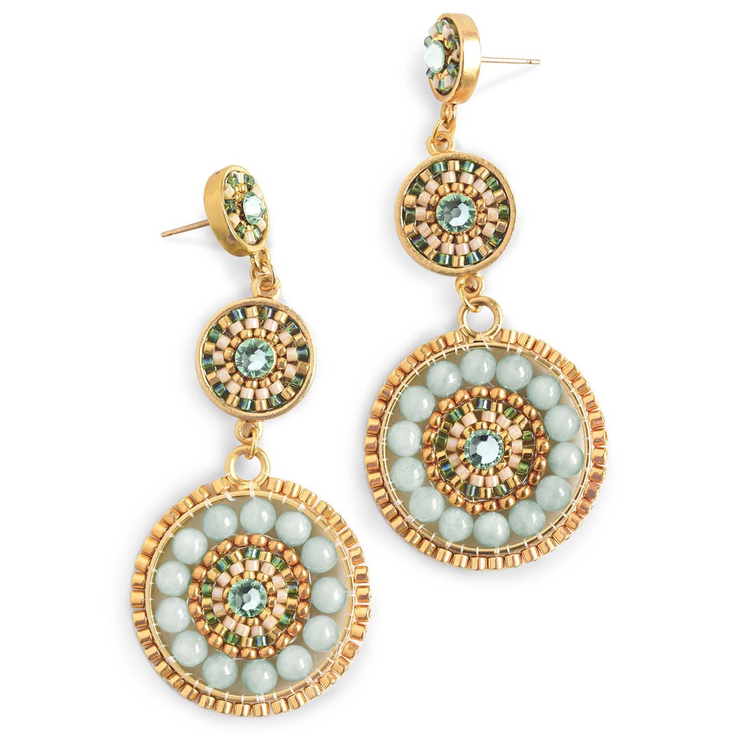 Women’s Green / Neutrals Luxe Triple Circle Statement Drop Earrings - Jade Eden + Elie