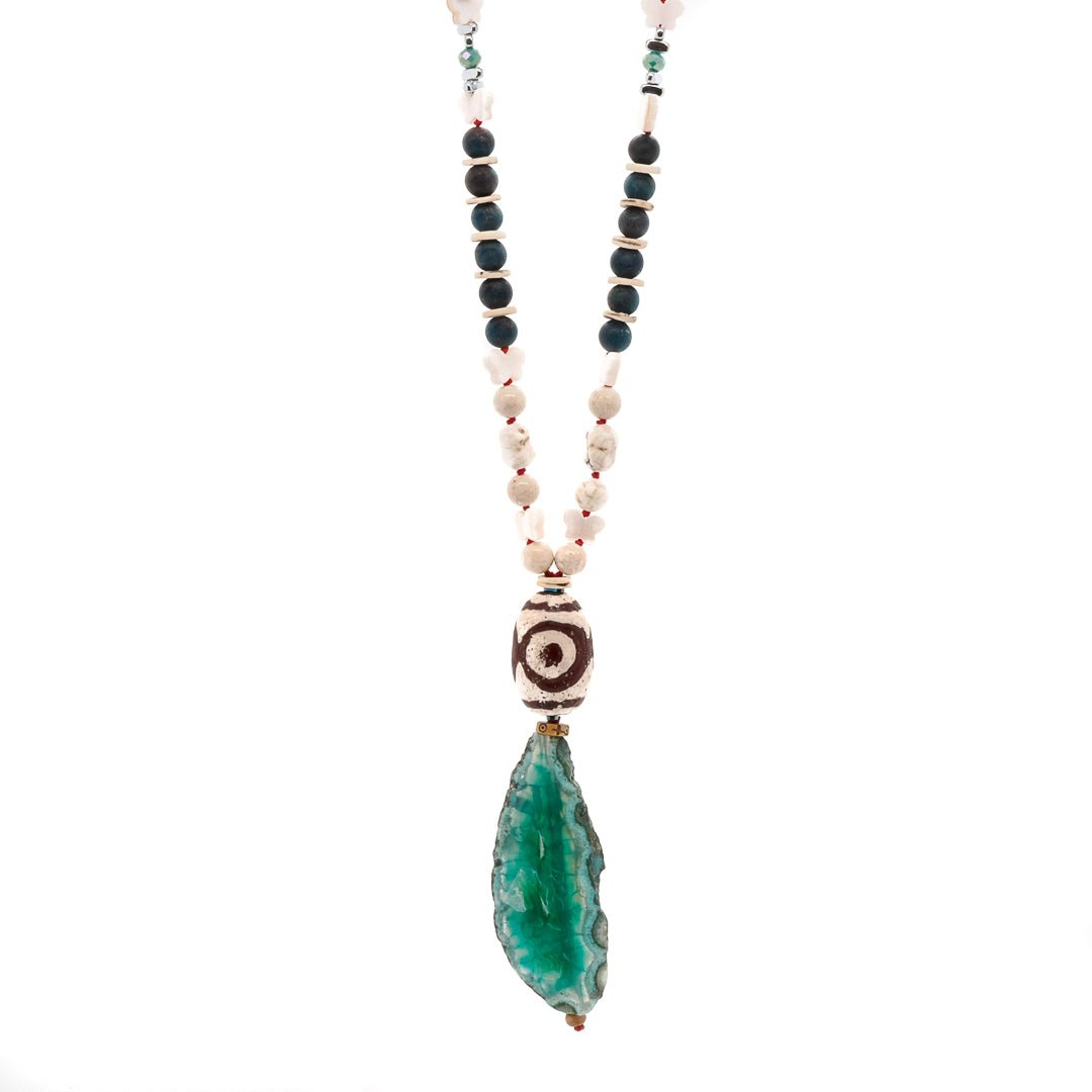 Women’s Green / White Butterfly Agate Beaded Necklace-White Ebru Jewelry