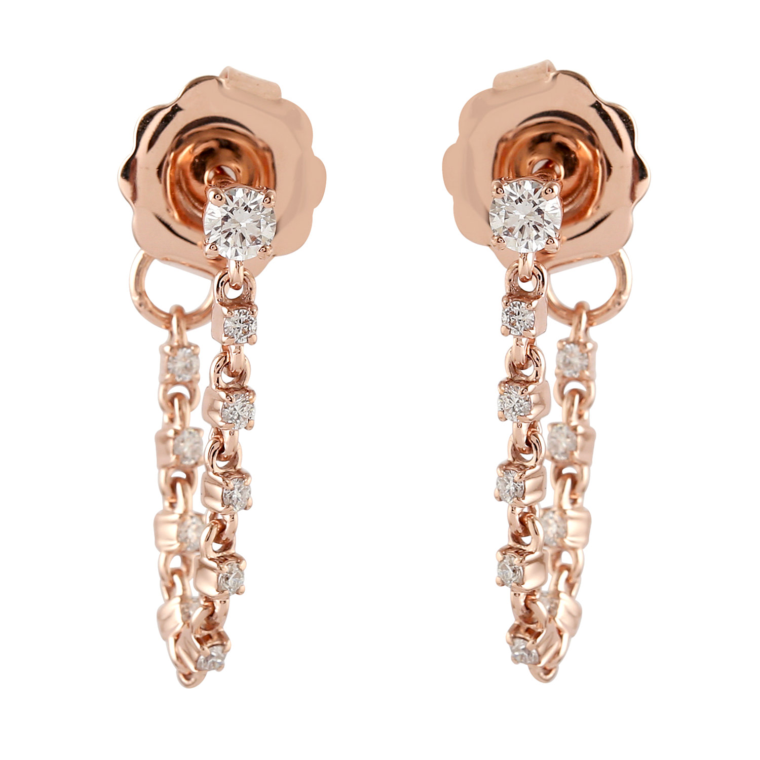 Women’s Rose Gold / White Natural Diamond Stud Earrings 14K Rose Gold Diamond Artisan