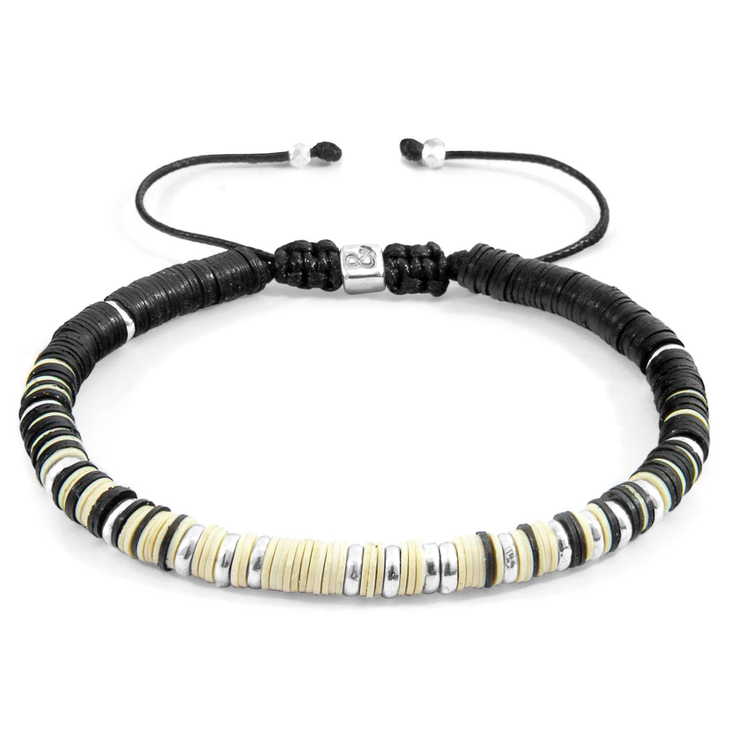 Men’s Silver / White / Black Off-White Kariba Silver & Vinyl Disc Macrame Bracelet Anchor & Crew