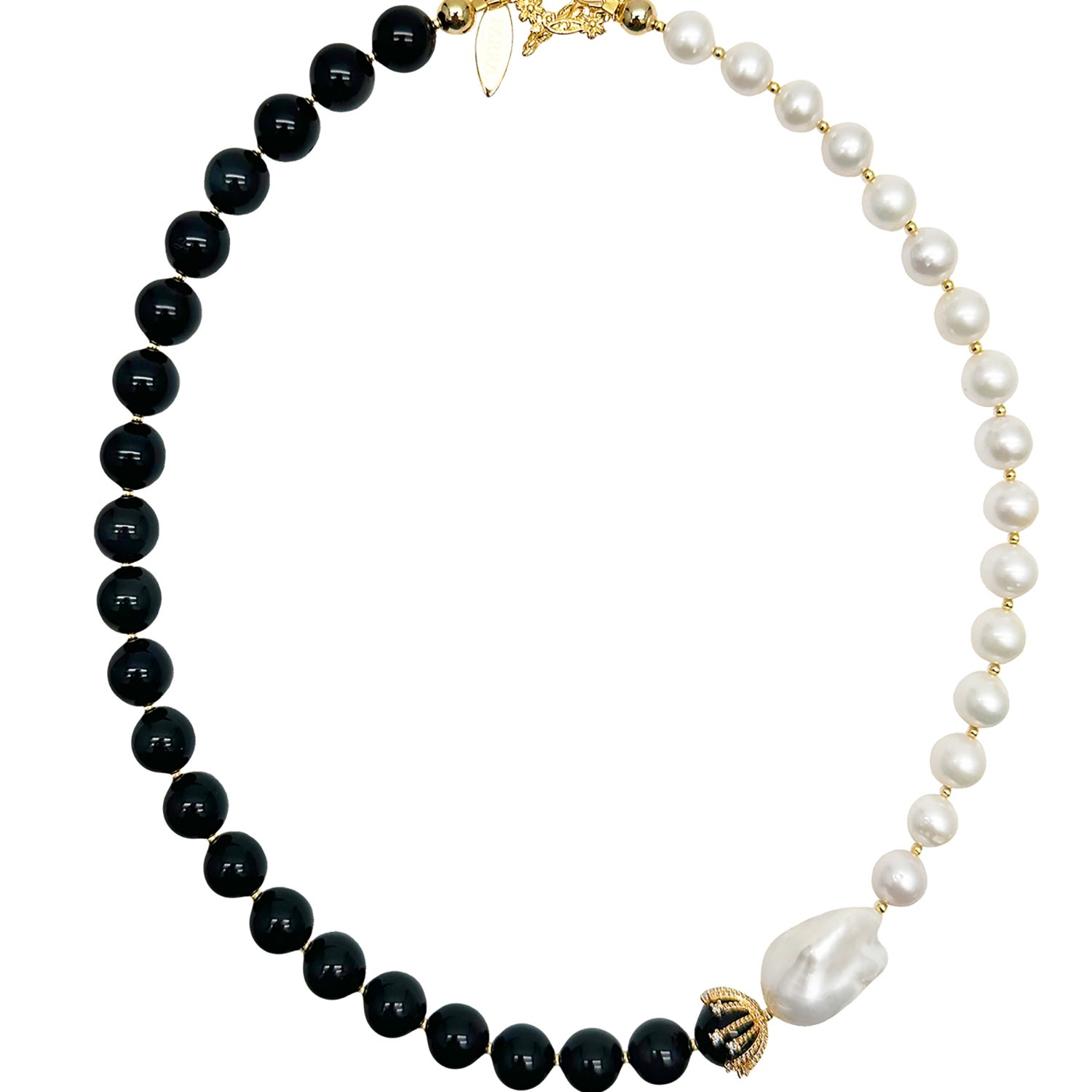 Women’s White / Black Freshwater Pearls With Black Gemstone Timeless Necklace Farra