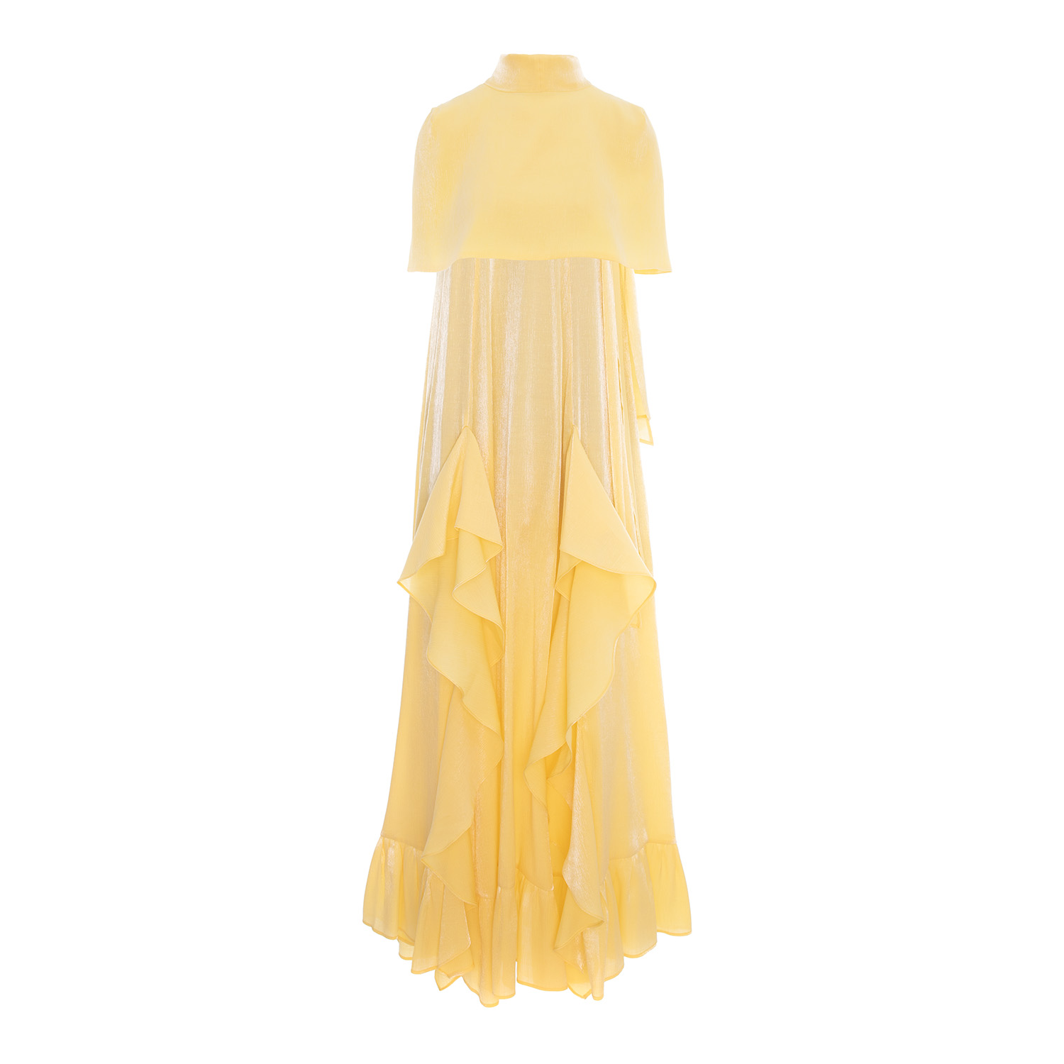 Concept A Trois Women's Yellow / Orange Set: Cascading Ruffle Dress And Cape - Pearl Yellow