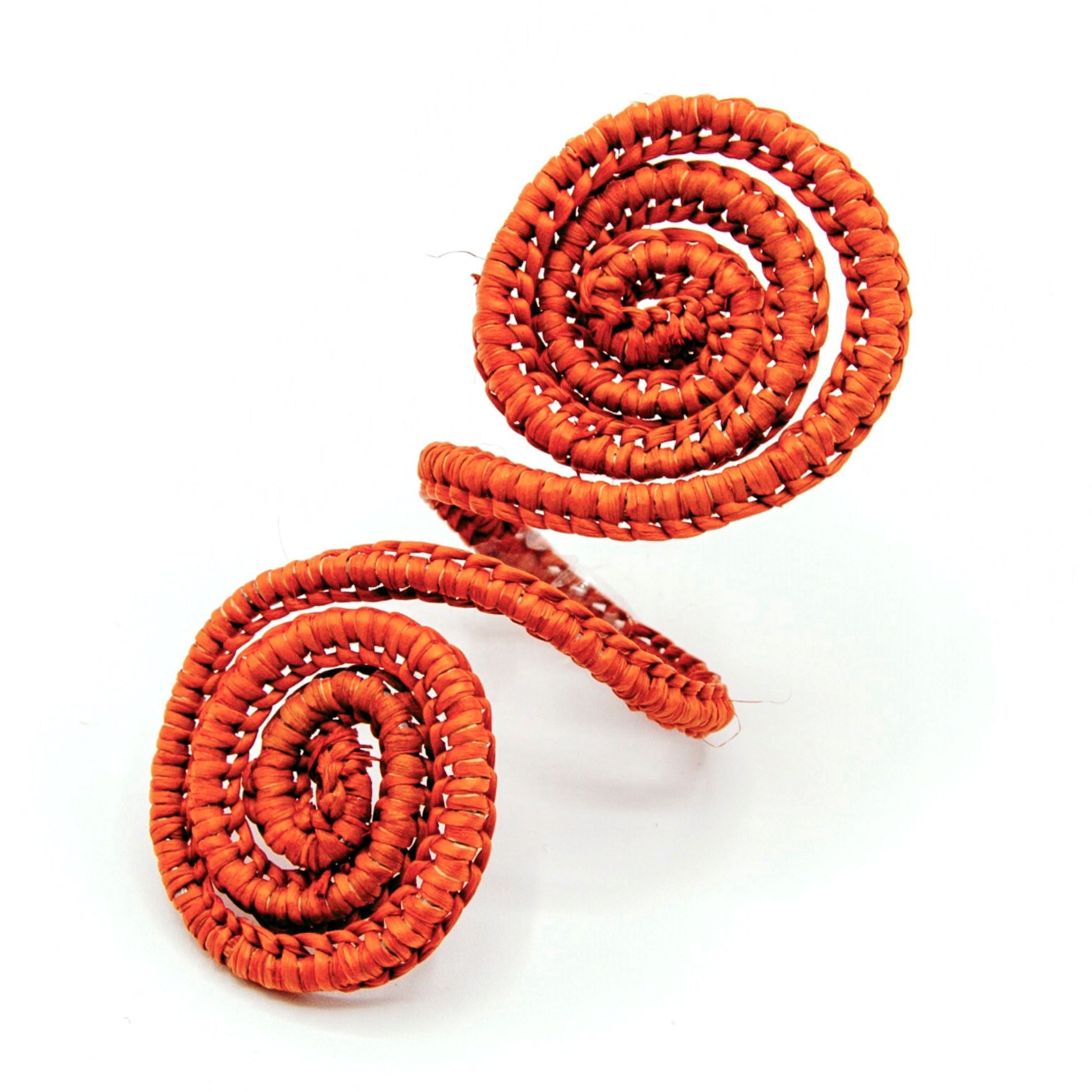 Yellow / Orange Set X 4 Woven Natural Iraca Straw Orange Spiral Napkin Rings Washein