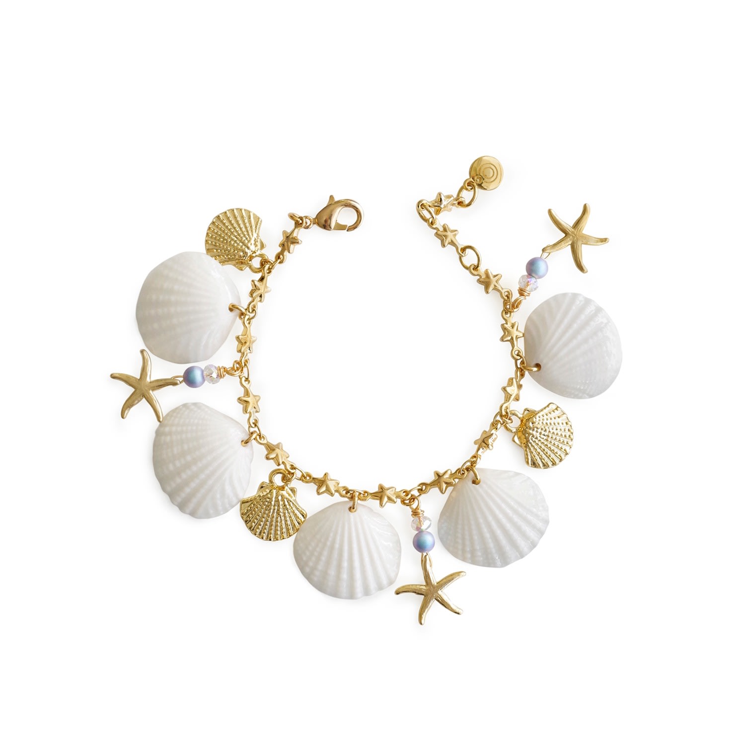 Poporcelain Women's Gold / White Little Mermaid Porcelain Seashell Bracelet In Multi