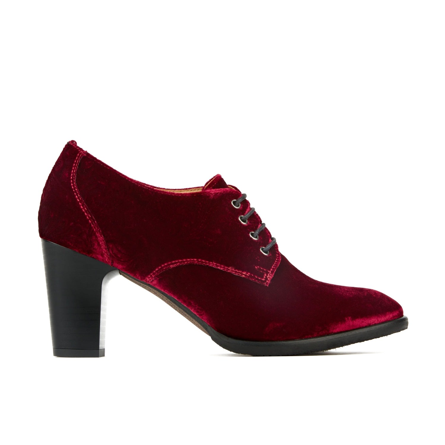 Embassy London Usa Red Roulette - Burgundy Paisley Velvet - Women's Designer Heels