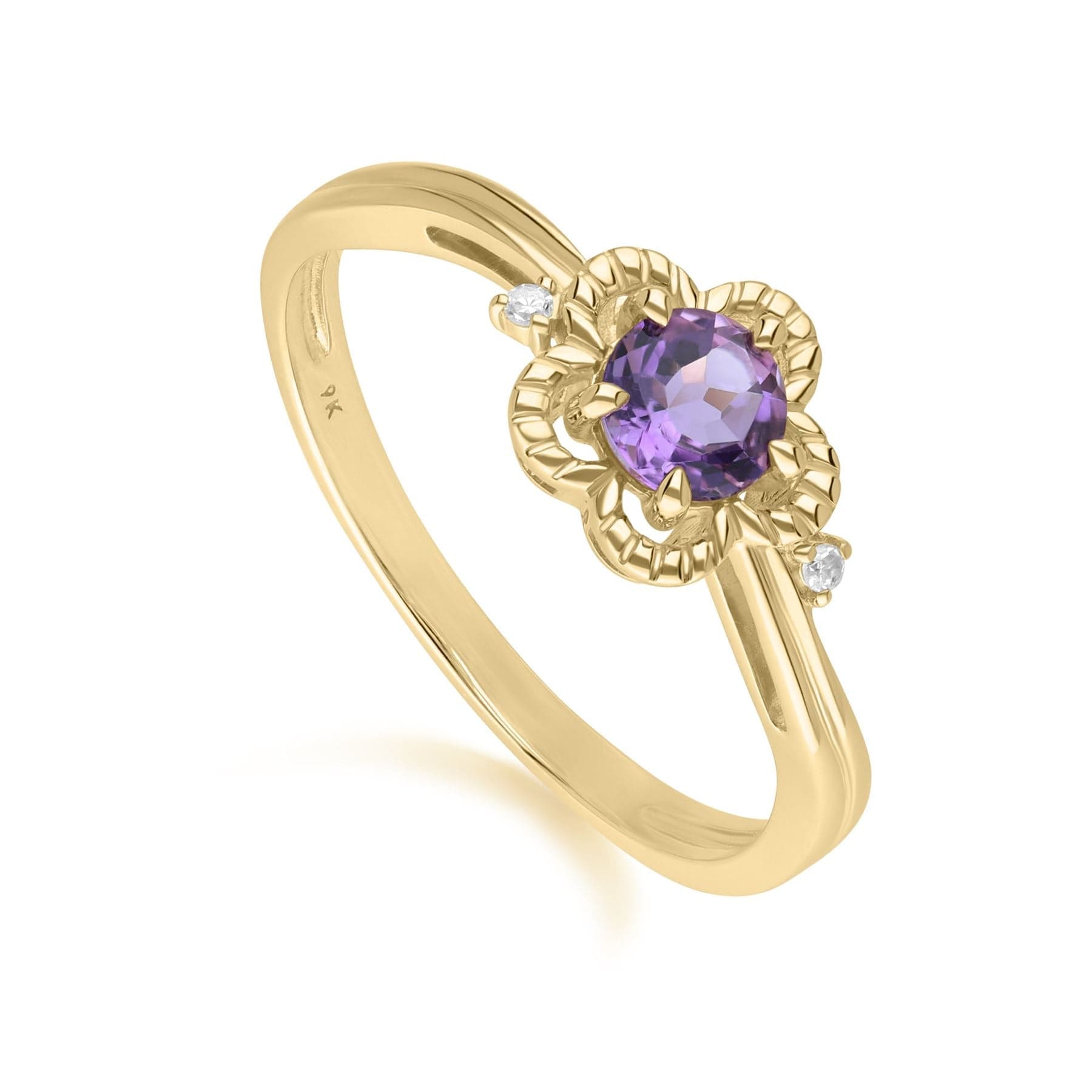 Women’s Pink / Purple Floral Round Amethyst & Diamond Ring In Yellow Gold Gemondo