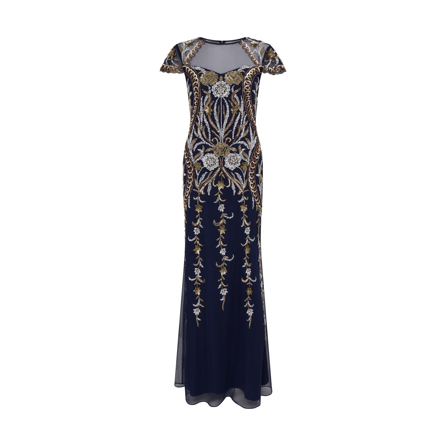 Women’s Maris Is A Sweetheart Neckline,With Capped Sleeves With Beaded And Sequin Embroidery Throughtout Blue Gown Medium Raishma