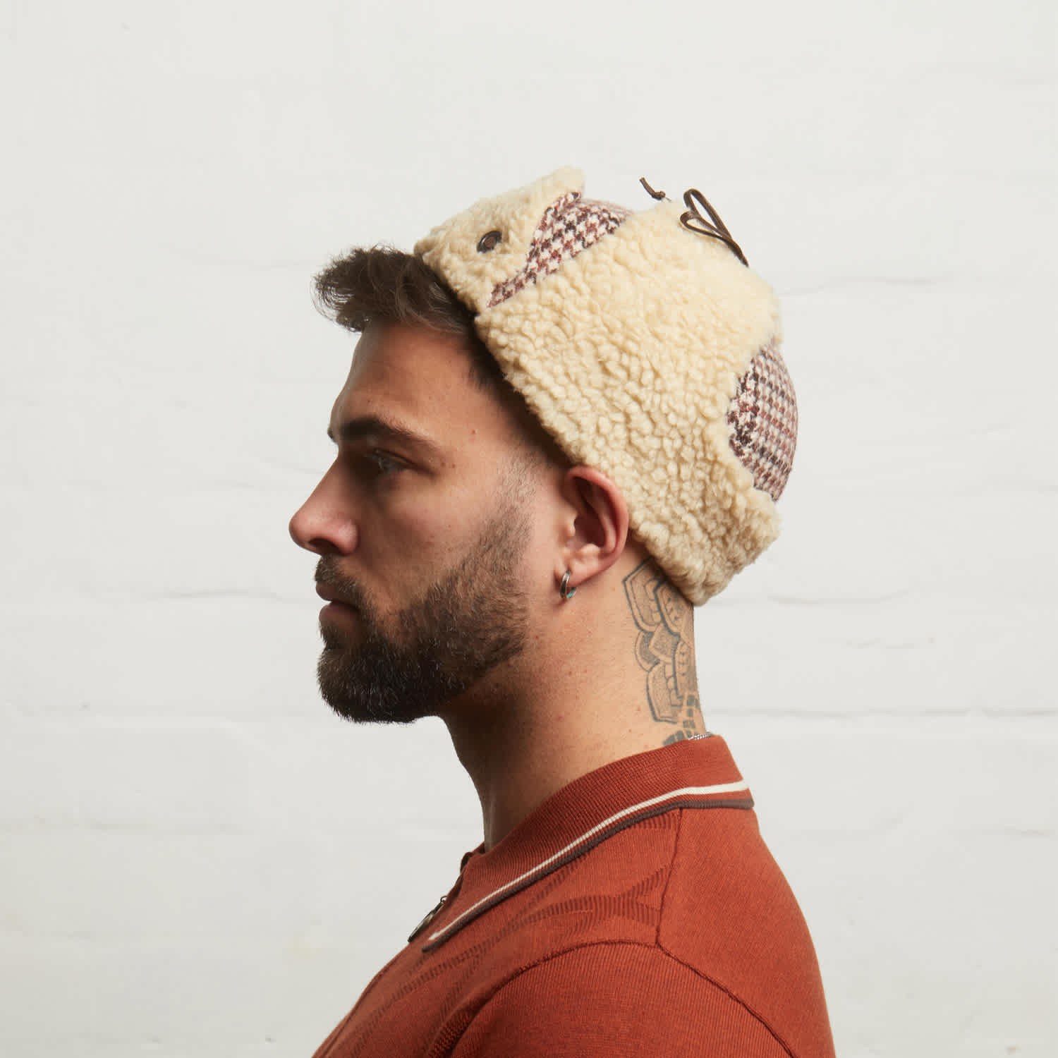 Mylo Italian Tweed Wool Trapper Hat With Earflaps - Beige