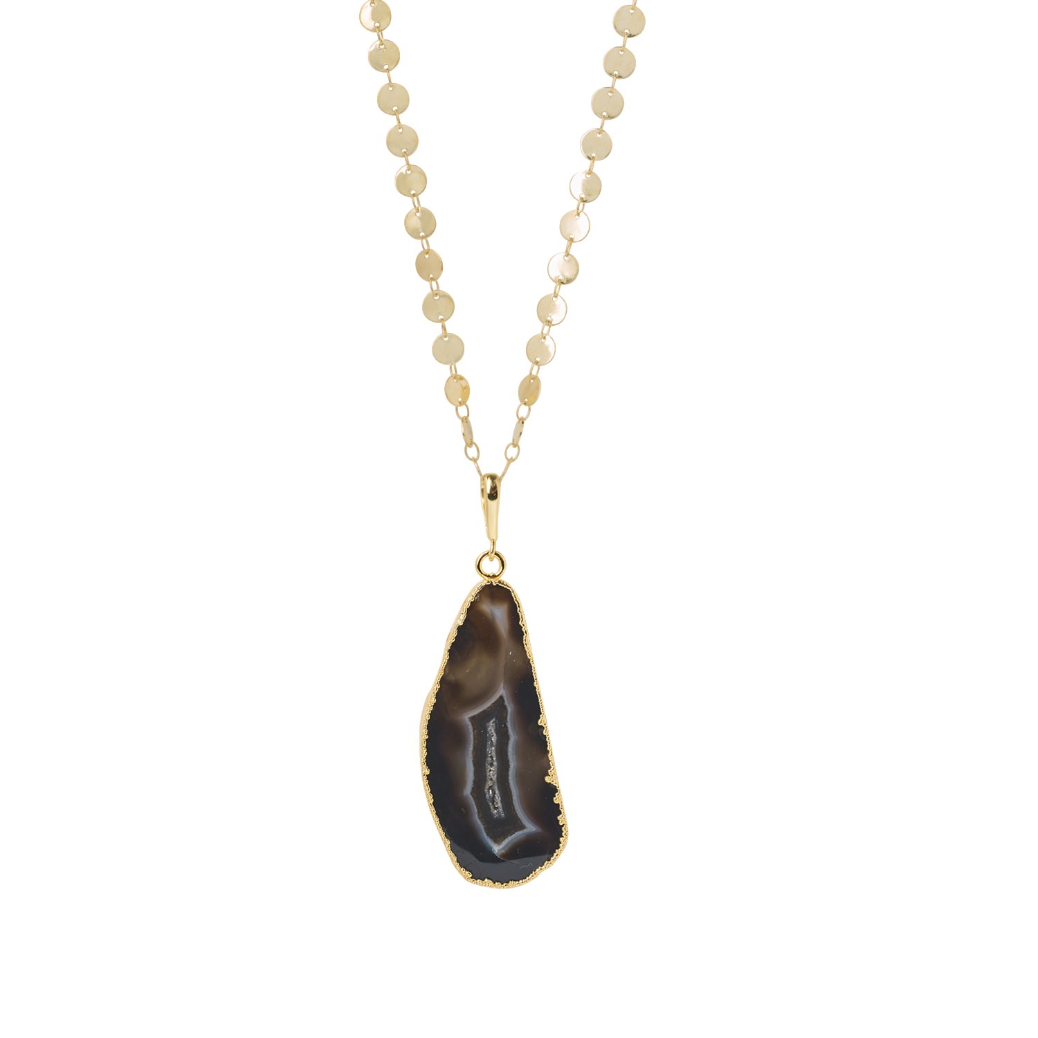 Women’s Grey / Gold / Black Ultra Black Grey Agate Super-Long Gold Pendant Necklace Yaa Yaa London