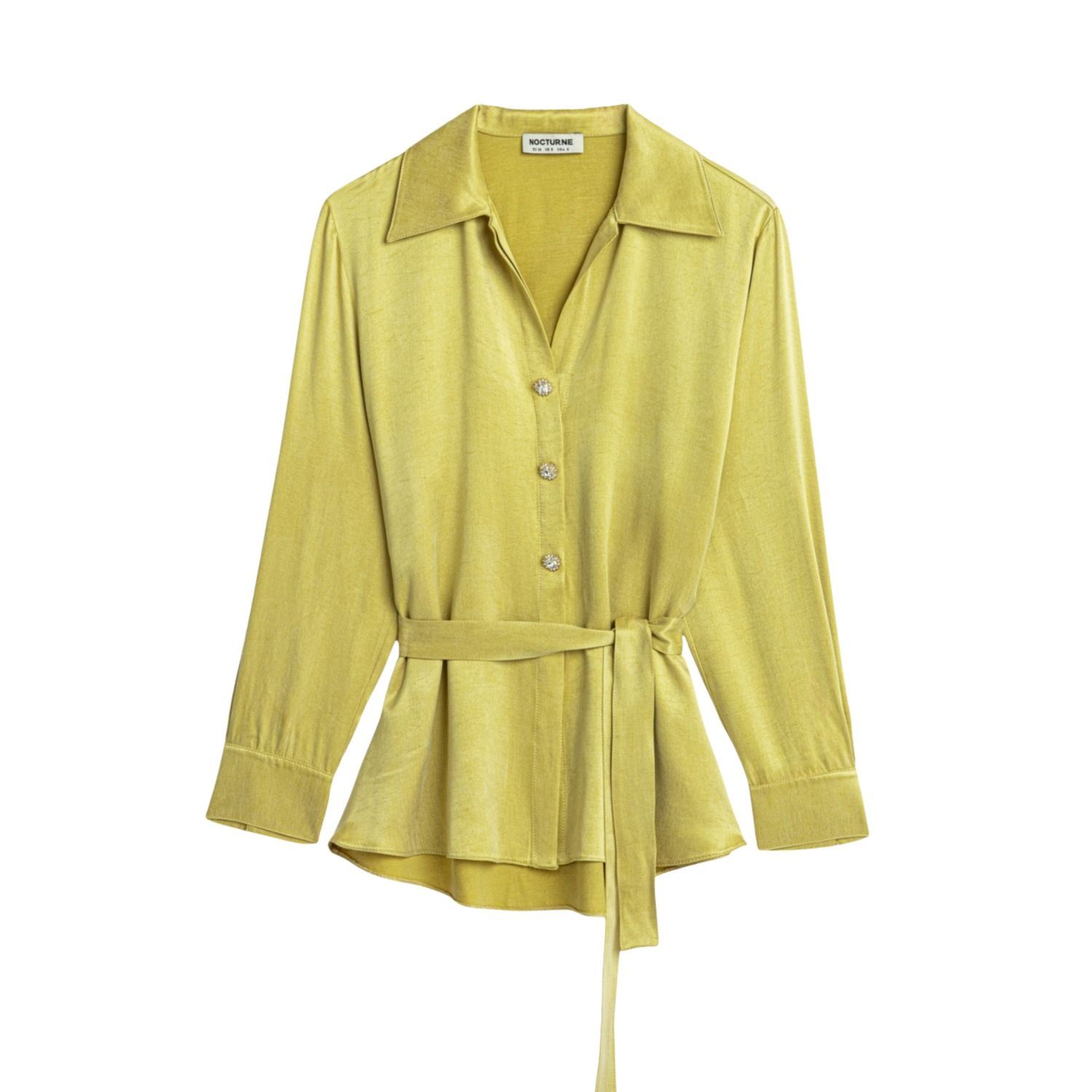 Nocturne Women's Yellow Belted Shirt With Statement Buttons In Green