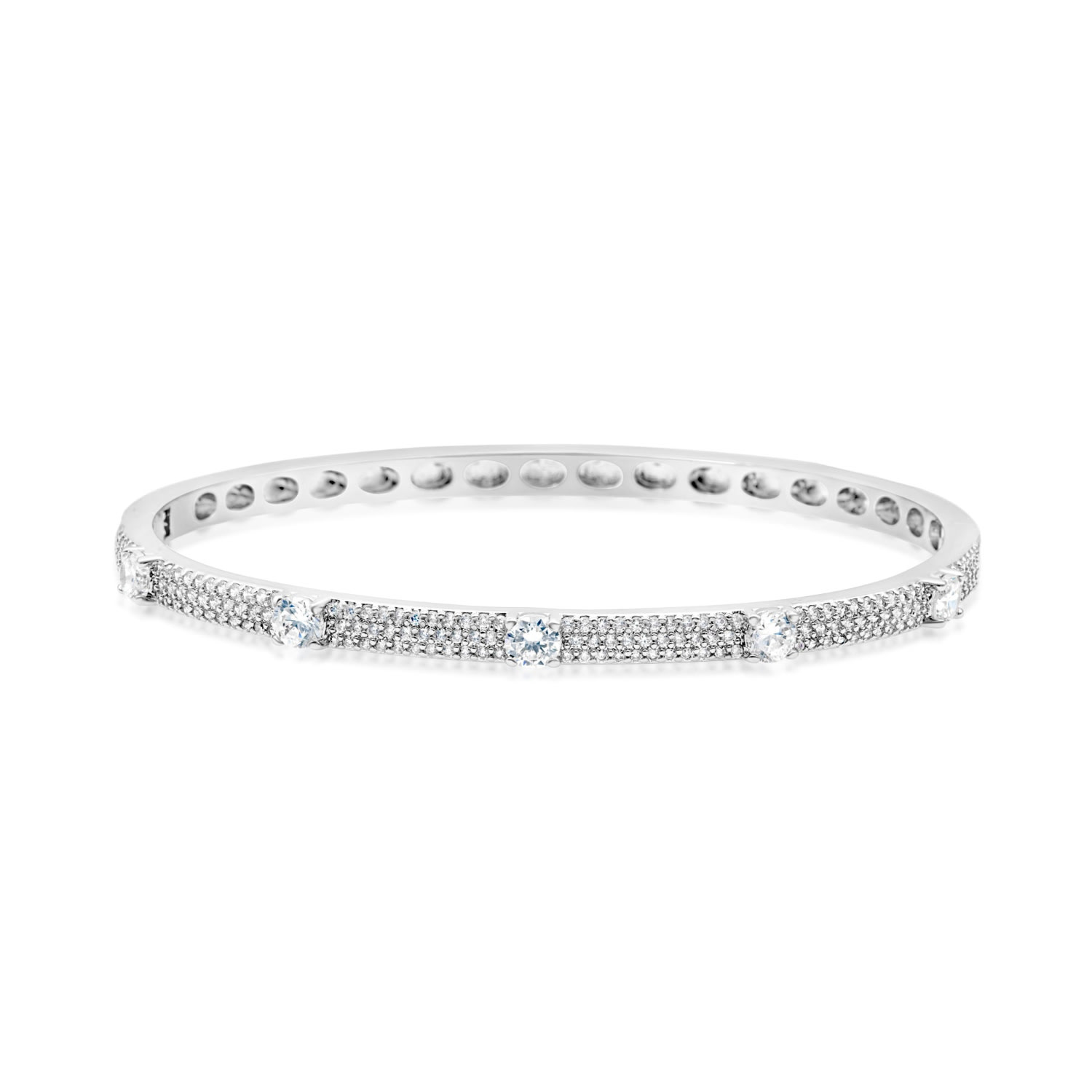 Shymi Women's Slim Pave Round Stone Bangle - Silver