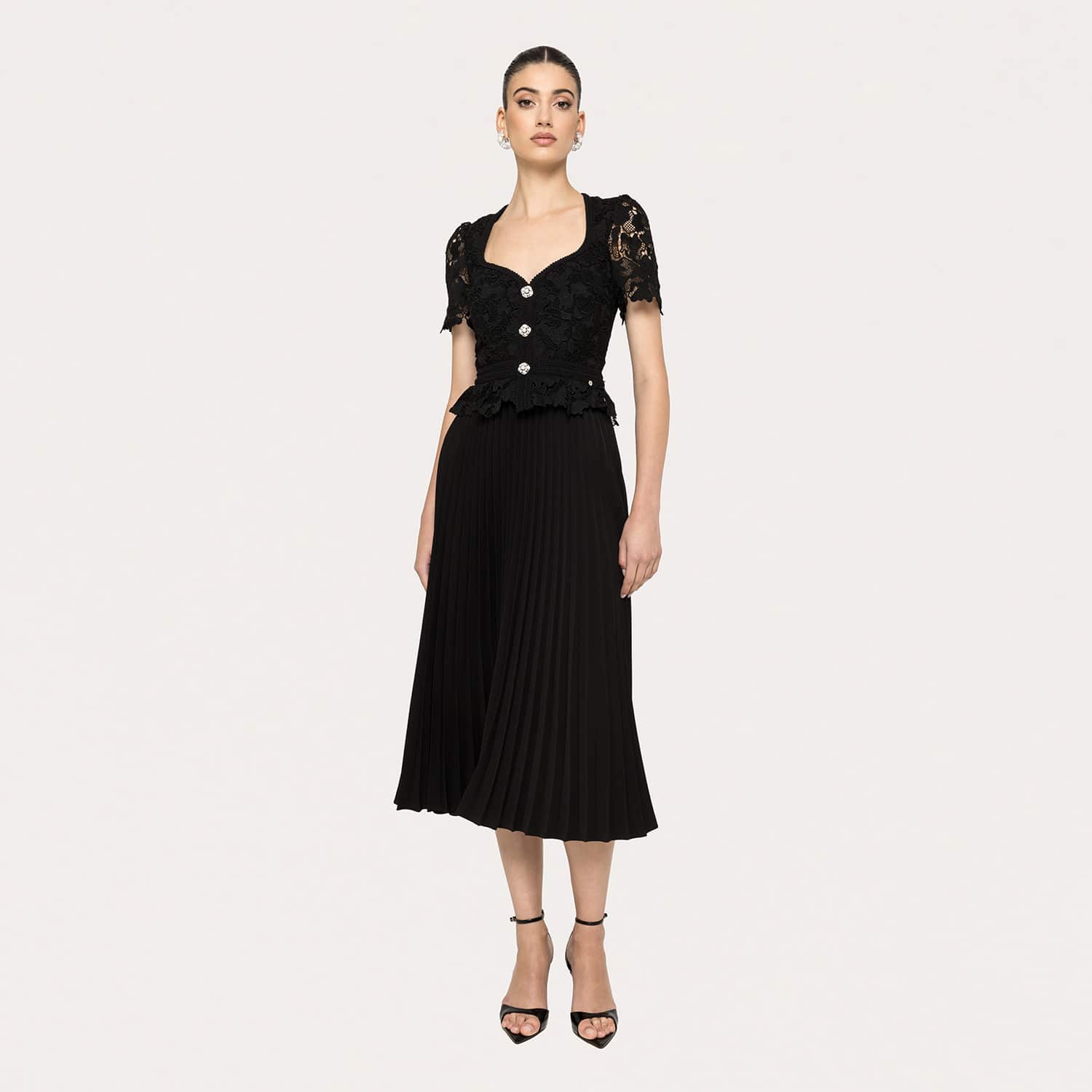 dress worn to evening parties Pleated Mesh Skirt Sheer Bodice Glitter Pattern Embellished Homecoming Dress  Lace-Up Back
