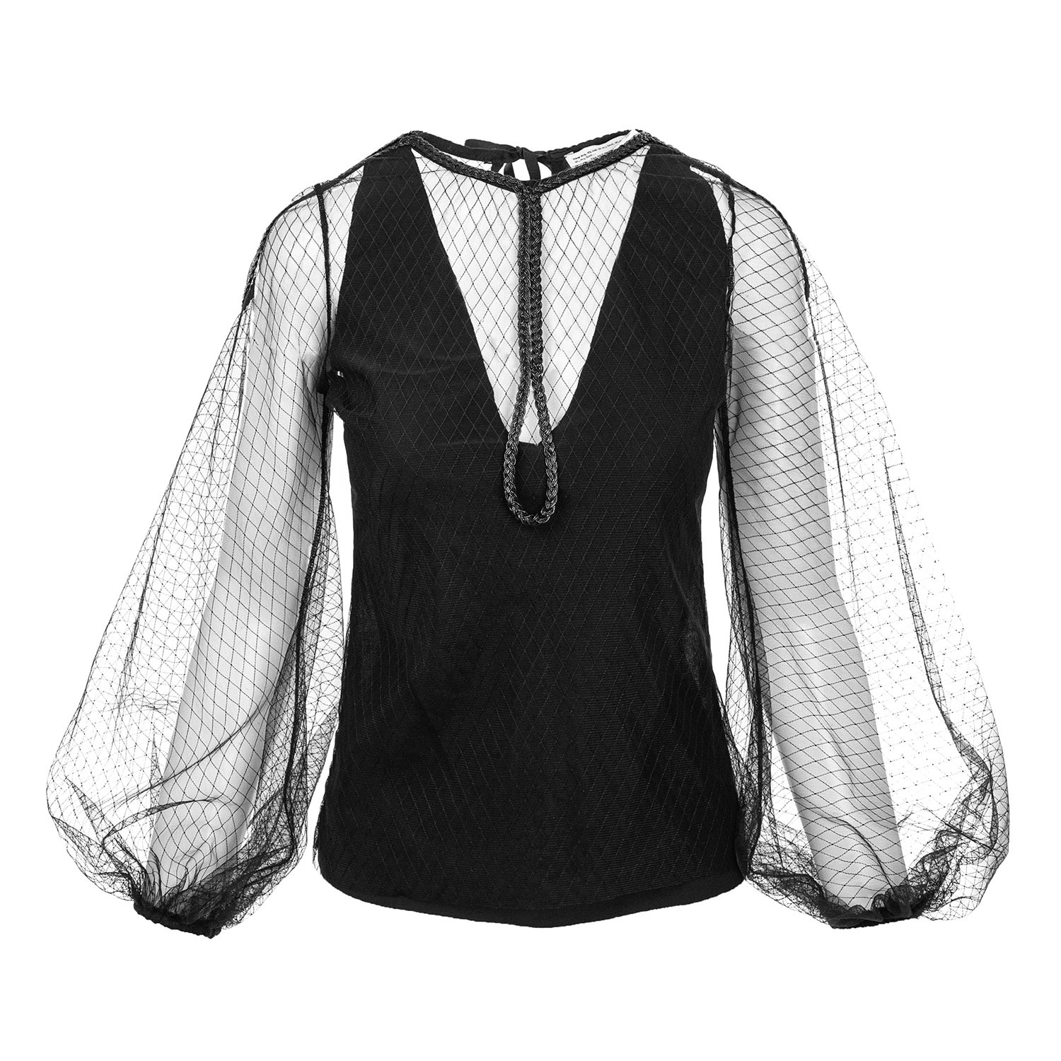 Silvia Serban Women's Black Puffed Sleeves Textured Tulle Blouse In Black