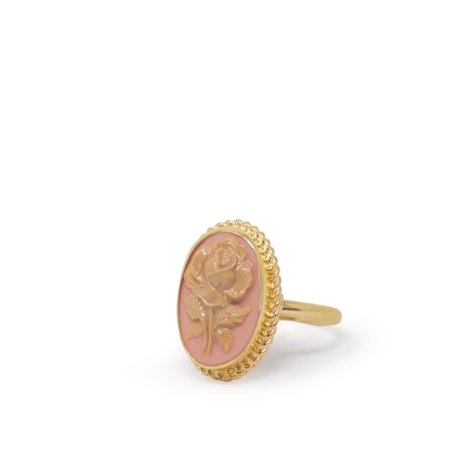 Women’s Gold / Pink / Purple Gold-Plated Pink Flower Cameo Ring Vintouch Italy