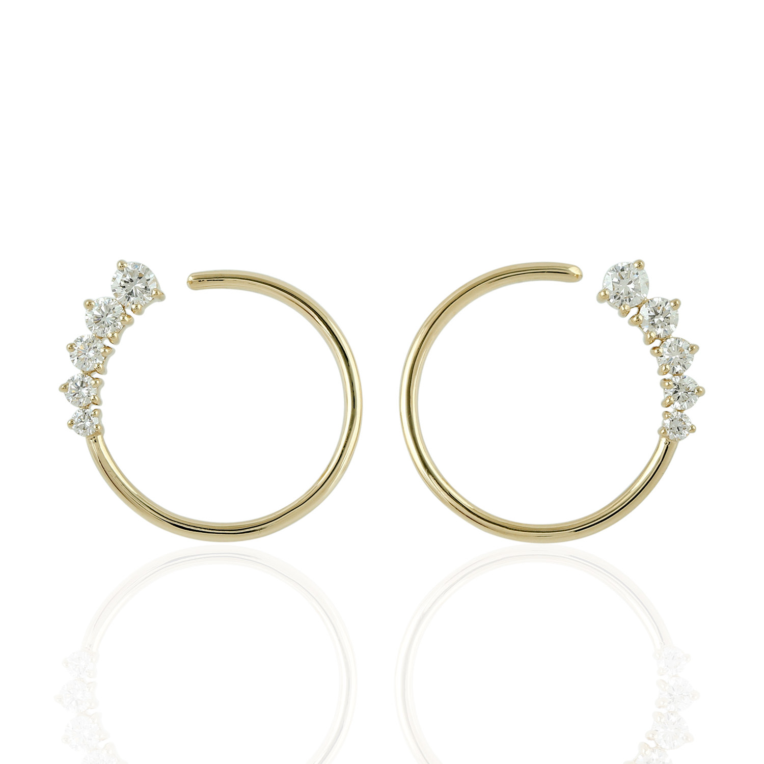 Artisan Women's Gold / White 18k Yellow Gold Hoop Stud Earrings With Natural Diamond In Gold