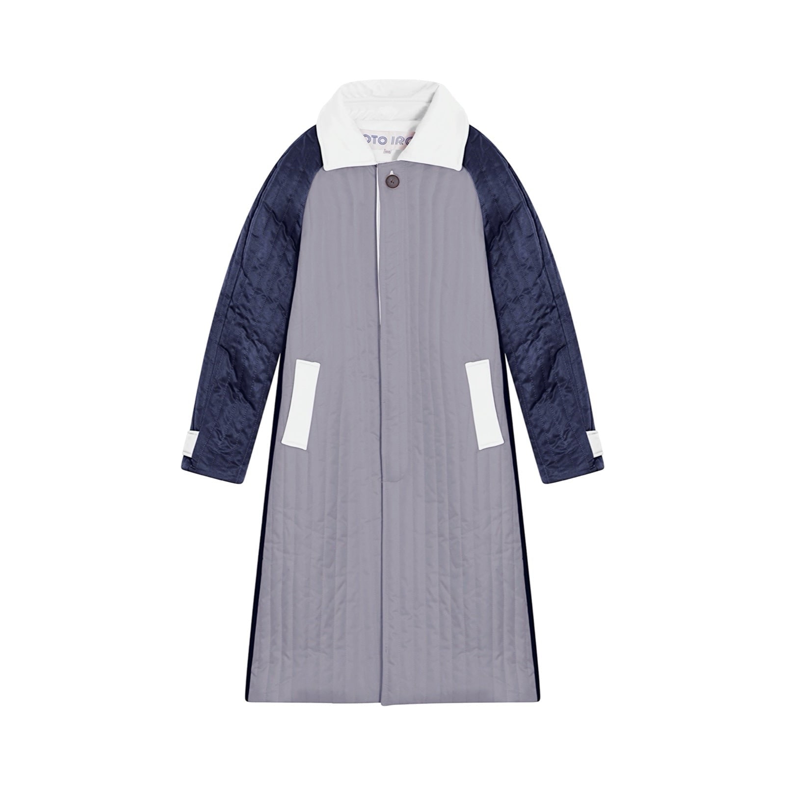 London Atelier Byproduct Women's Black / Blue / Grey Grey Navy White Patchwork Colour Block Quilted Long Jacket In Multi