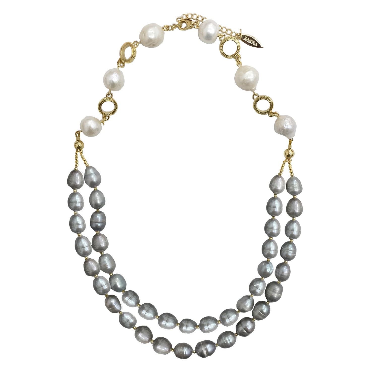Farra Women's White & Grey Freshwater Pearls Double Strands Necklace