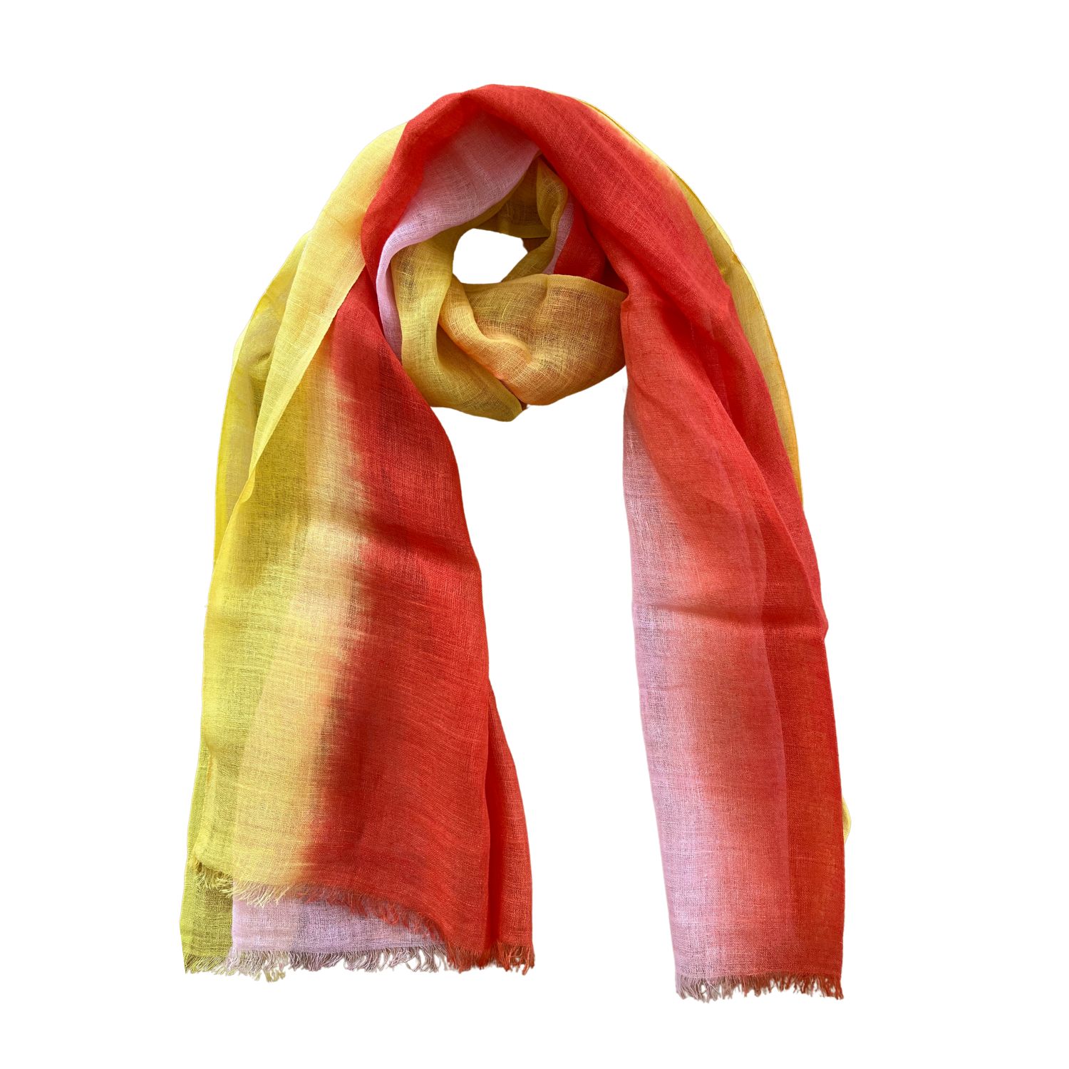 Heritagemoda Yellow / Orange / Red Handmade Ombré Tie-dye Linen Scarf – Pink, Red  And  Yellow
