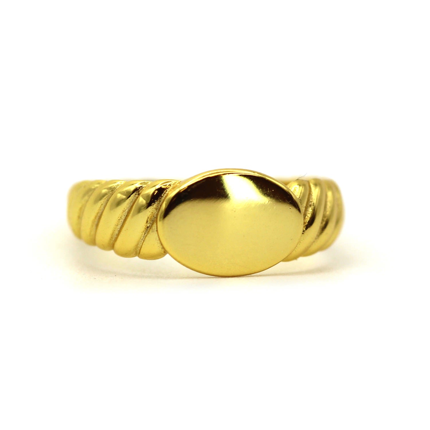 Men’s Yellow Gold Screw Band Design Oval Signet Ring Vicstonenyc Fine Jewelry