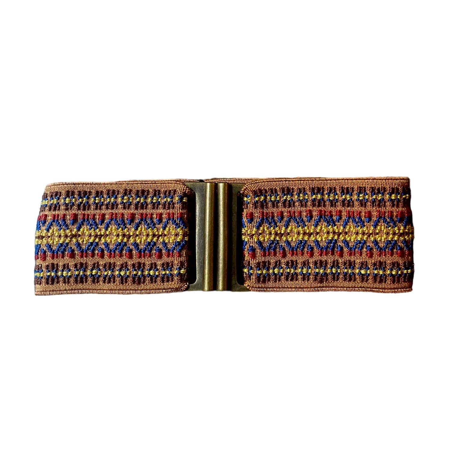 Lara Moti Women's Metro Camel And Multicolor Elastic Belt In Beige