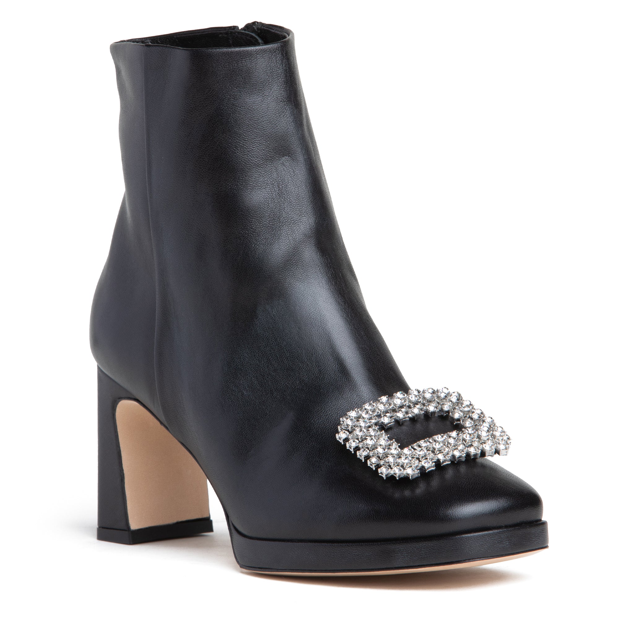 Beautiisoles By Robyn Shreiber Made In Italy Women's Scarlet Black Leather Platform Bootie Comfortable & Elegant Valentine Jewelry & Rhinestones In Black