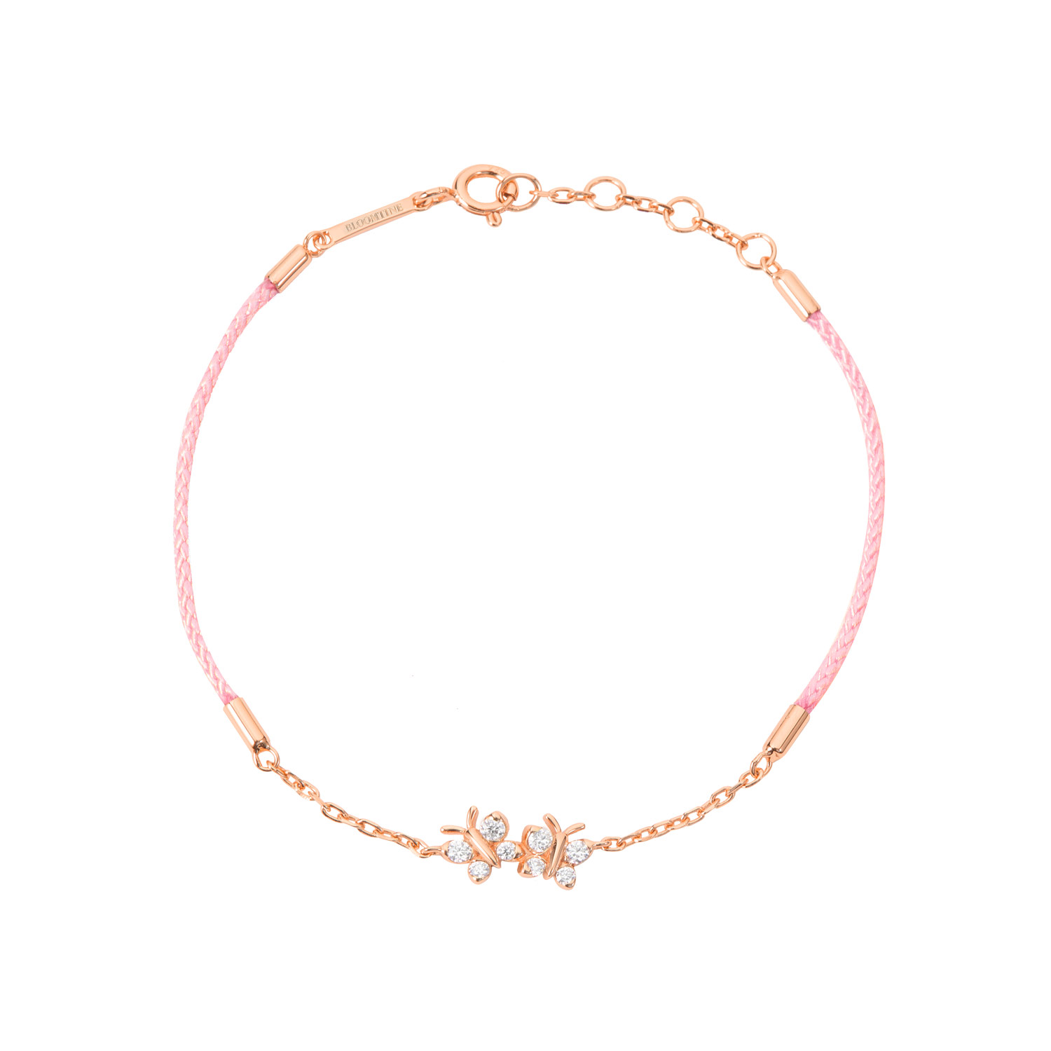 Bloomtine | Earth Angel Hq Women's Enchanting Flutterfly Rose Gold Vermeil Butterfly Pink Silk Cord Thread Bracelet In Gold
